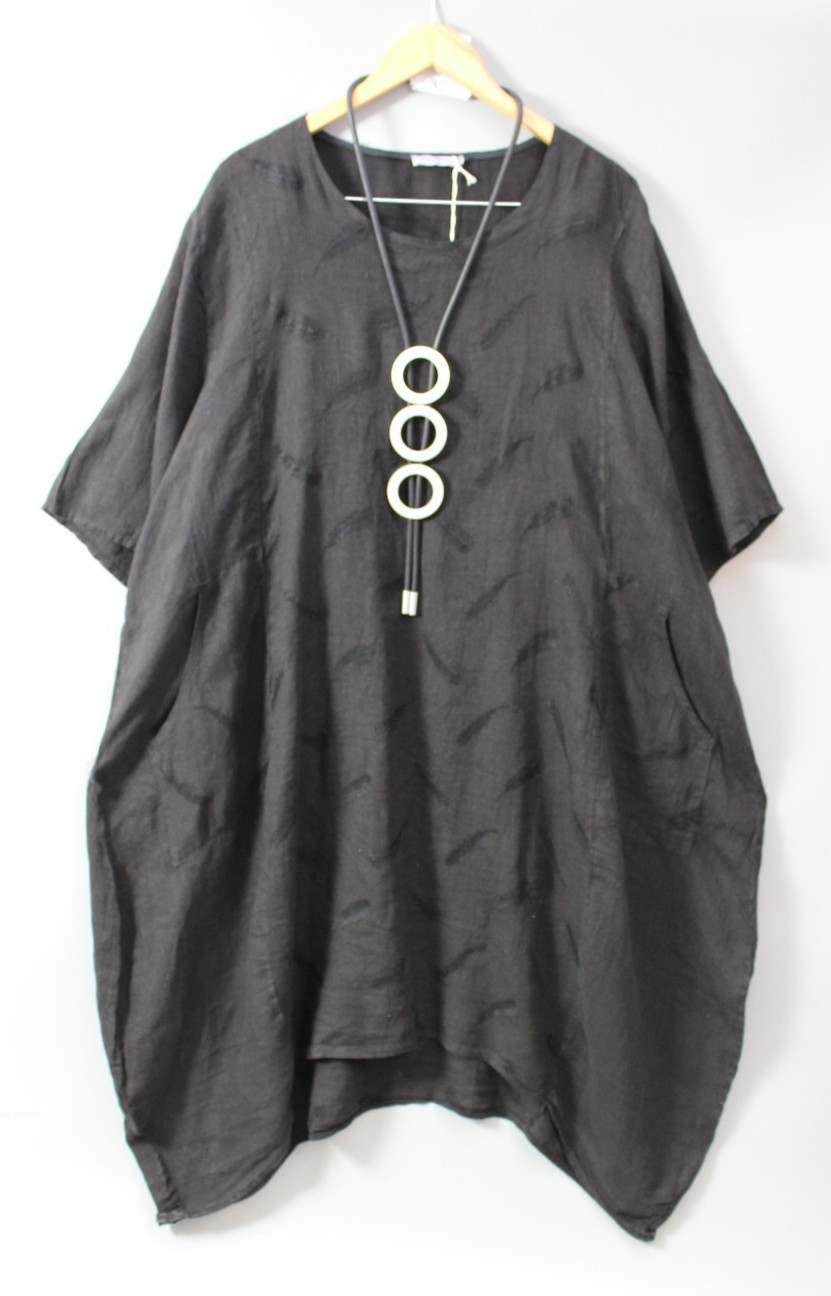 Moonshine linen dress balloon dress size 46 48 50 lagenlook size 3 black pockets
