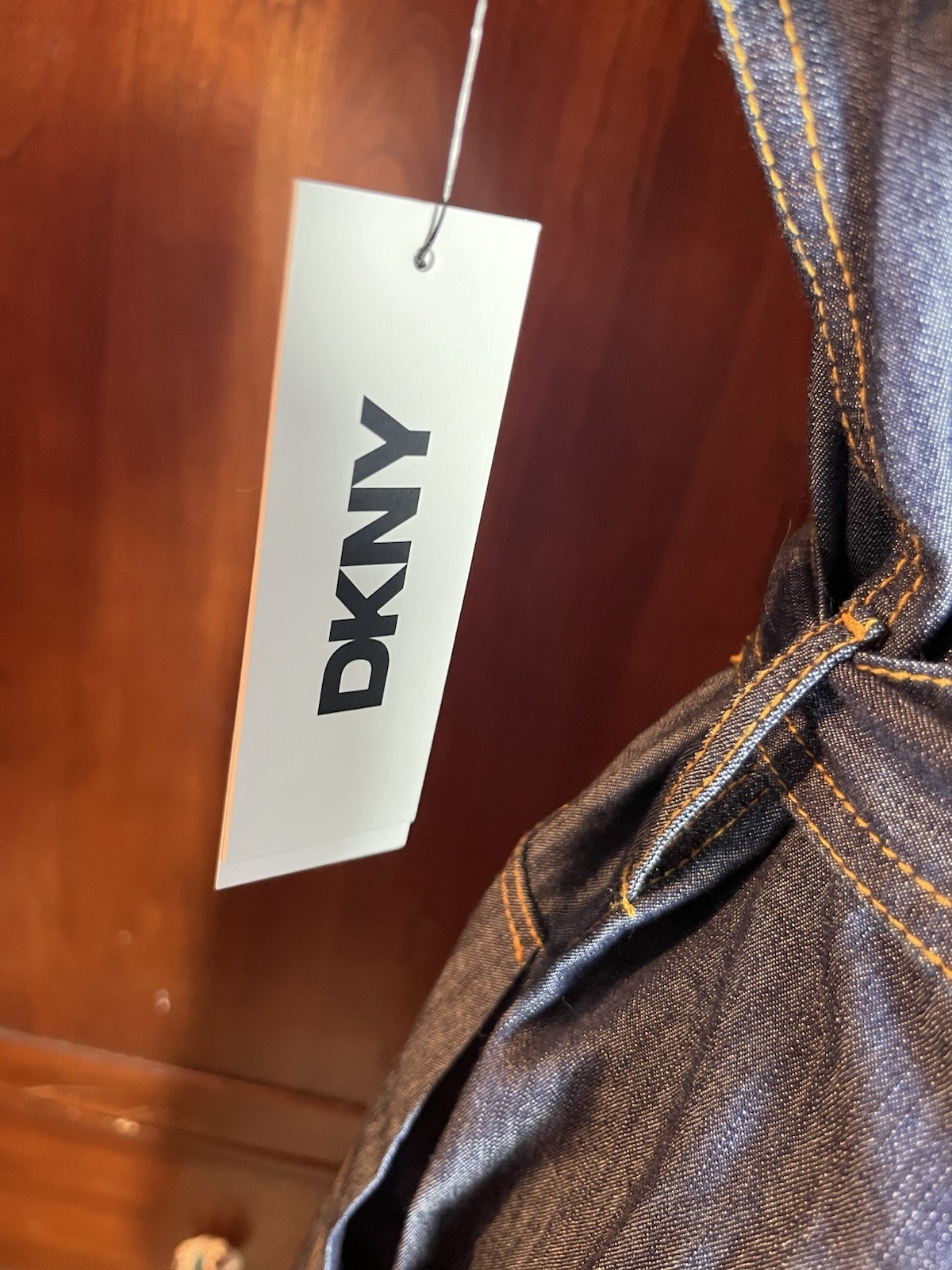 NWTS DKNY Cap Sleeve Cotton Blend Chambray Button up Shirtdress Tie Waist SZ. 12