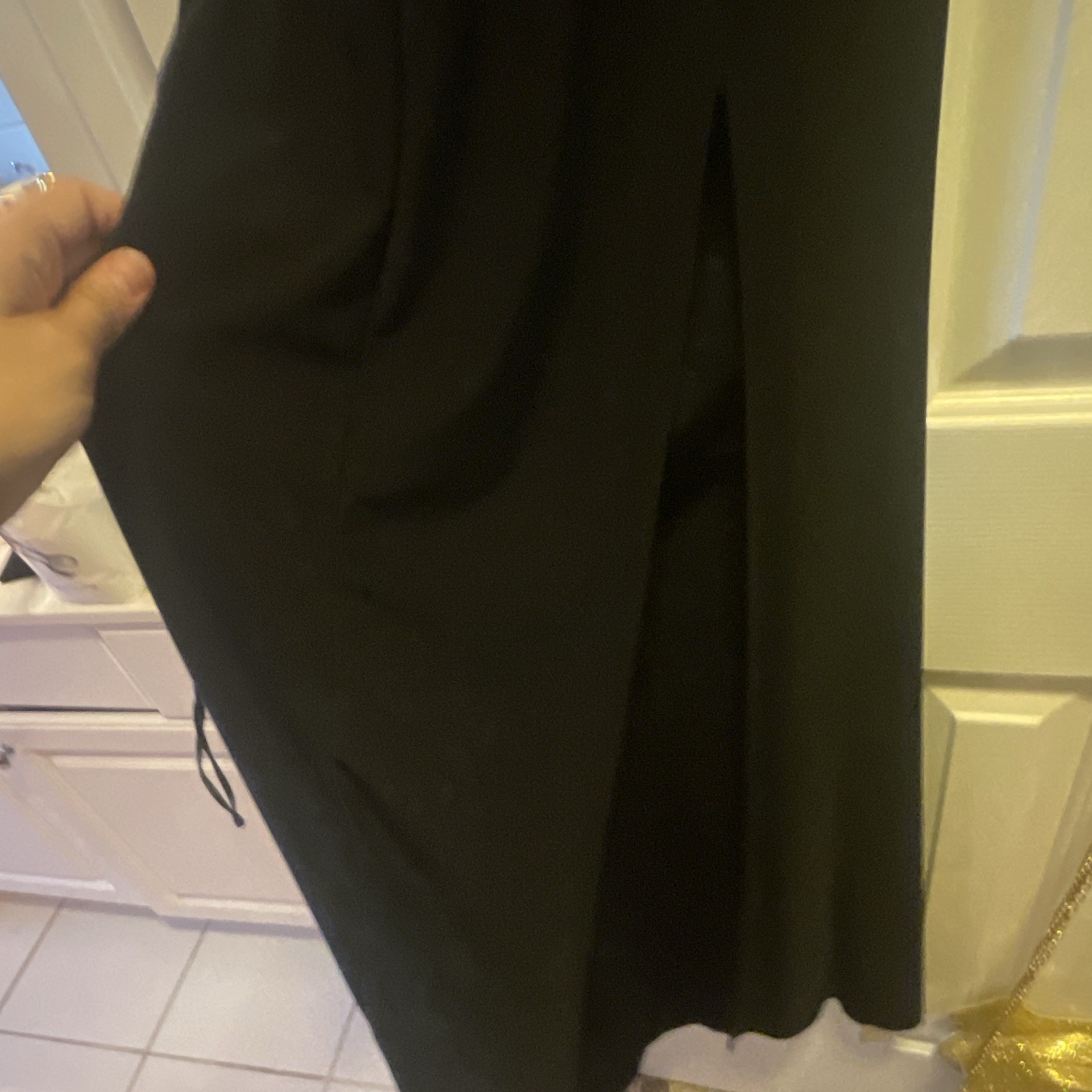 B Darlin Black Long Gown V-Neck Spaghetti Strap Beaded Side Slit Size 5/6