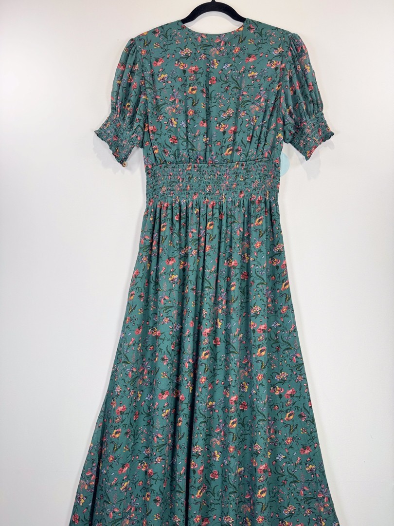 Hill House Home Maxi Dress Green The Georgia Nap V Neck Floral Smocked Medium