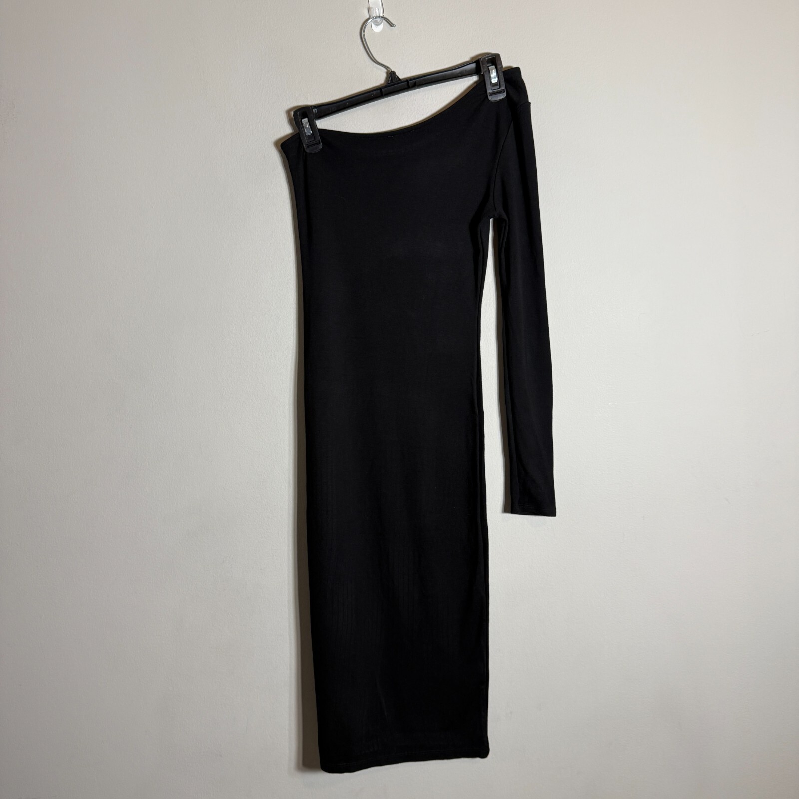 NLT One Shoulder Jersey Bodycon Midi Dress Women’s Small Black Side Slit LBD