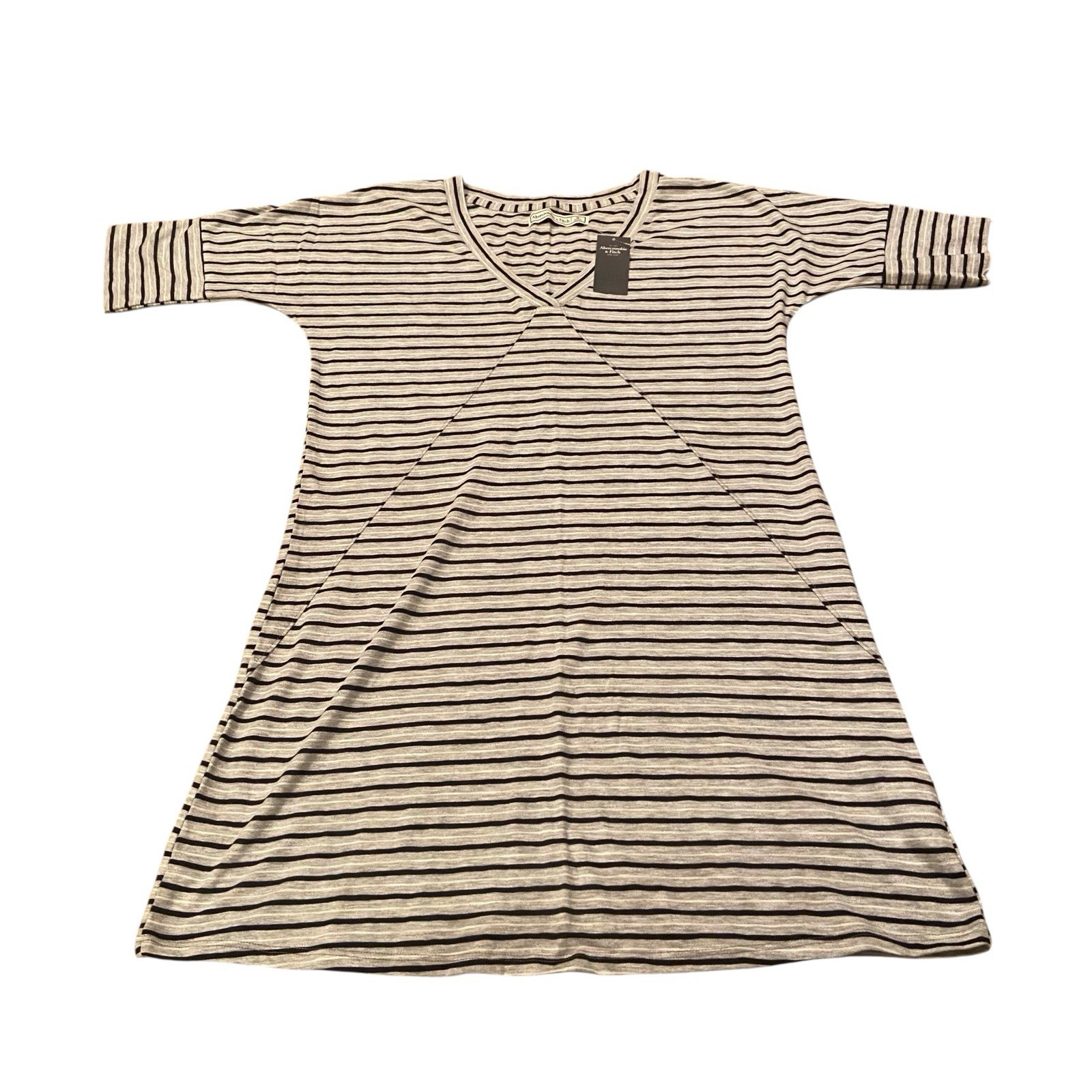 New Abercrombie Women’s Size S Black Grey White Stripe V-Neck Casual Mini Dress