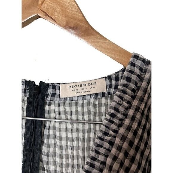Bec & Bridge Nadine Crinkled Gingham Midi Dress Black US 6 UK 10 2249