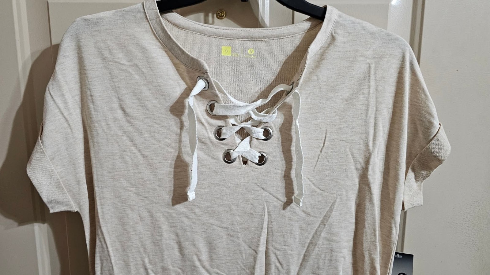 NWT Heathered Oatmeal Xersion Stretchy T-Shirt Dress or Tunic Top, size Small