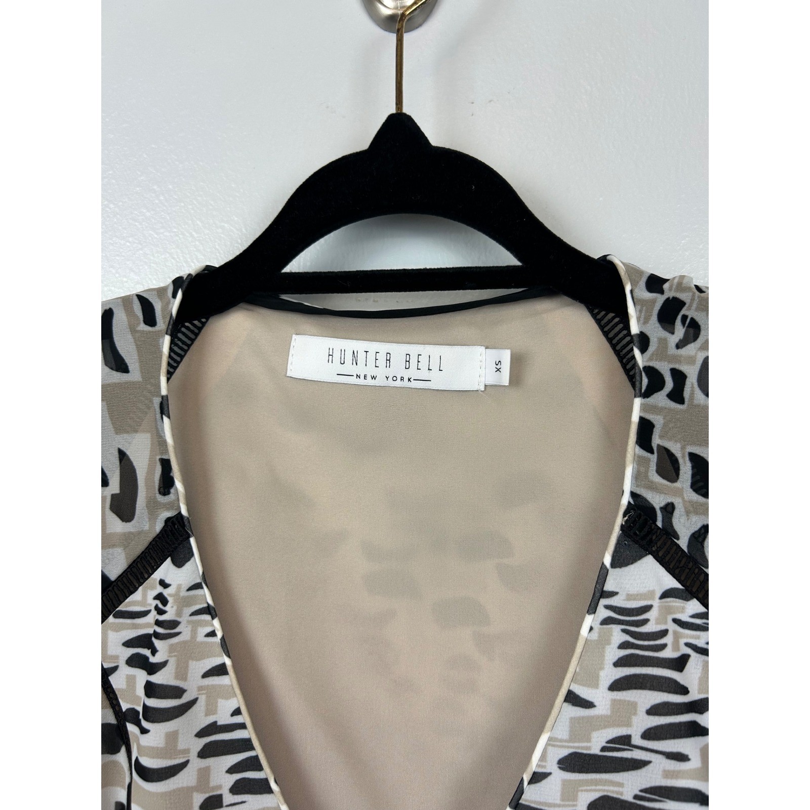 Hunter Bell Silk Dress XS Neutral Babydoll Sheer Sleeves Mini Date Night