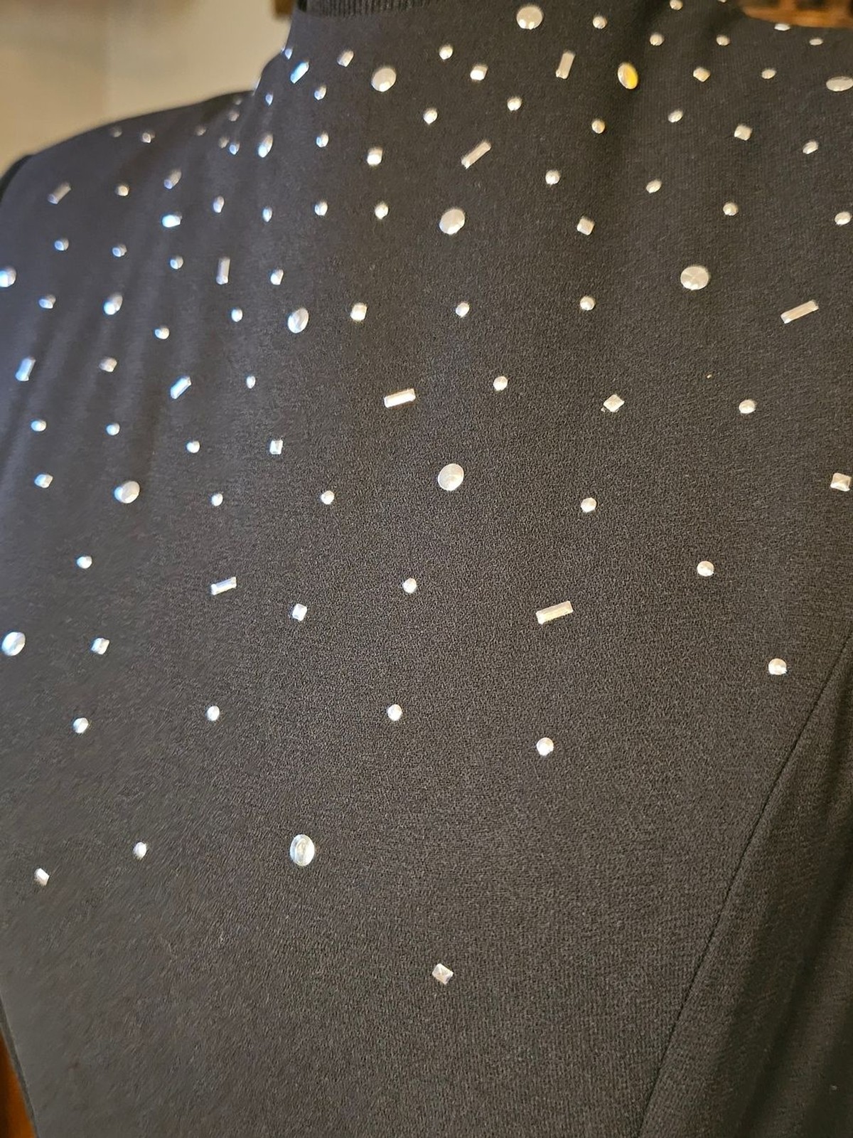 Vintage David Warren Black Beaded Mock Neck Midi Dress 90s Goth Size 4