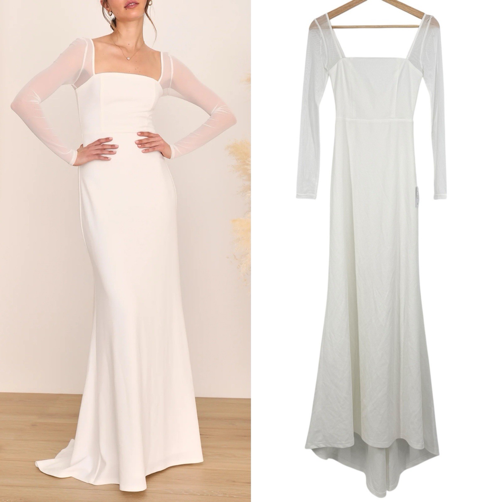 Lulus Lovingly Yours White Mesh Long Sleeve Maxi Dress Size XS Wedding Bride