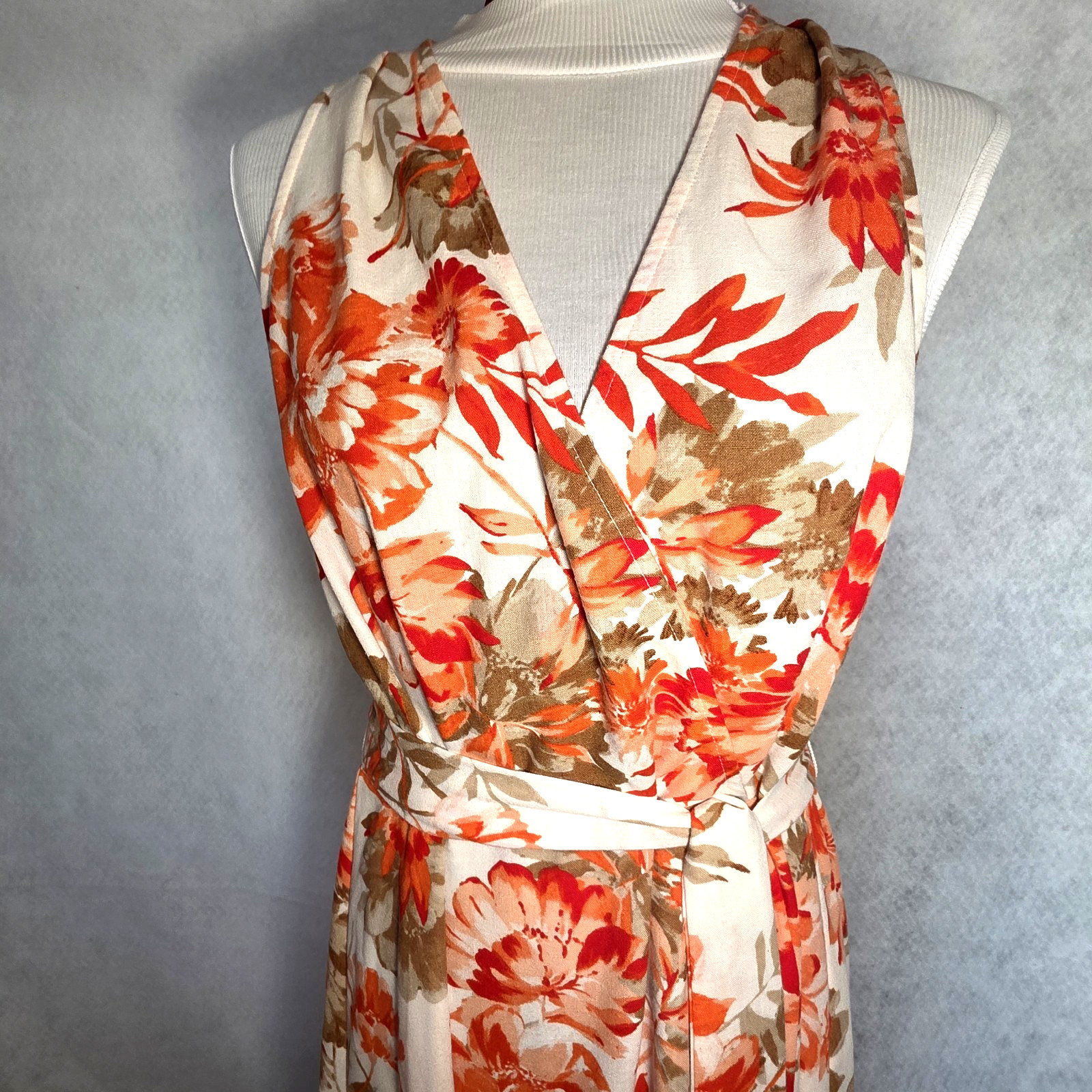 PRICE DROP -Emma & Michele Sleeveless Coral/White Dress Tropical Floral Womens L