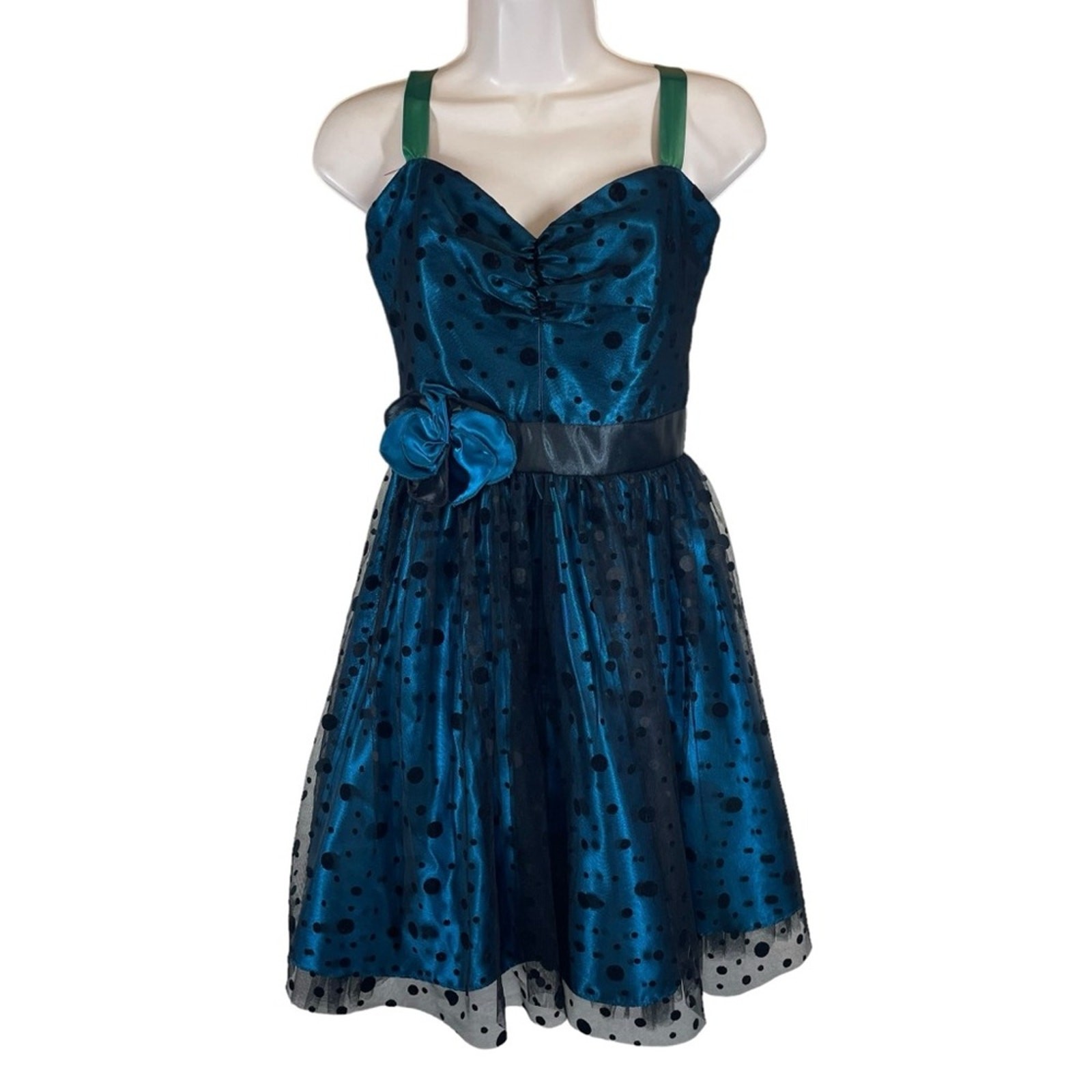 Y2K Jessica McClintock Gunne Sax prom dress velvet polka dot blue juniors sz 5