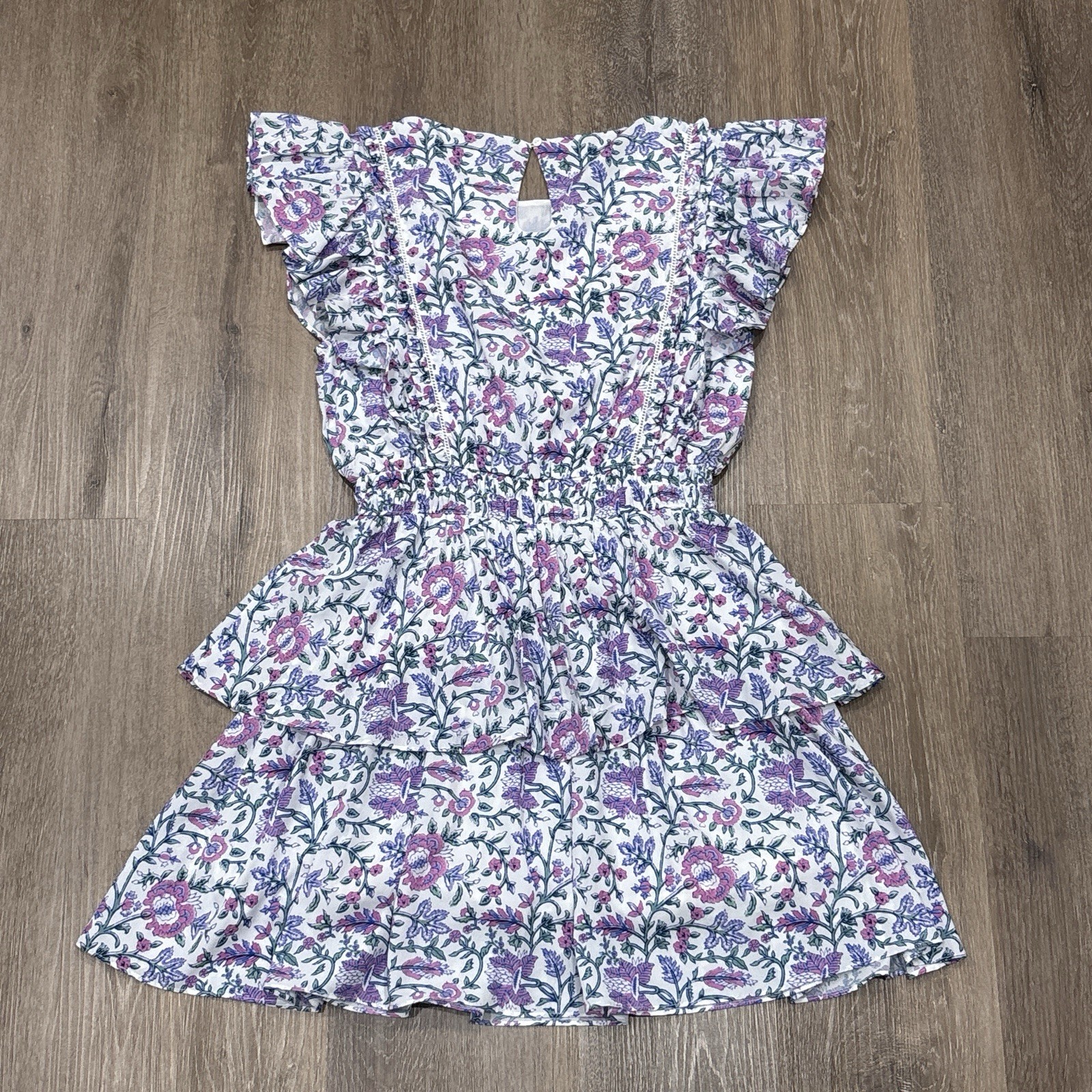 Celina Moon Dress Medium Purple Floral Boho Ruffle Tiered Cottagecore Coquette