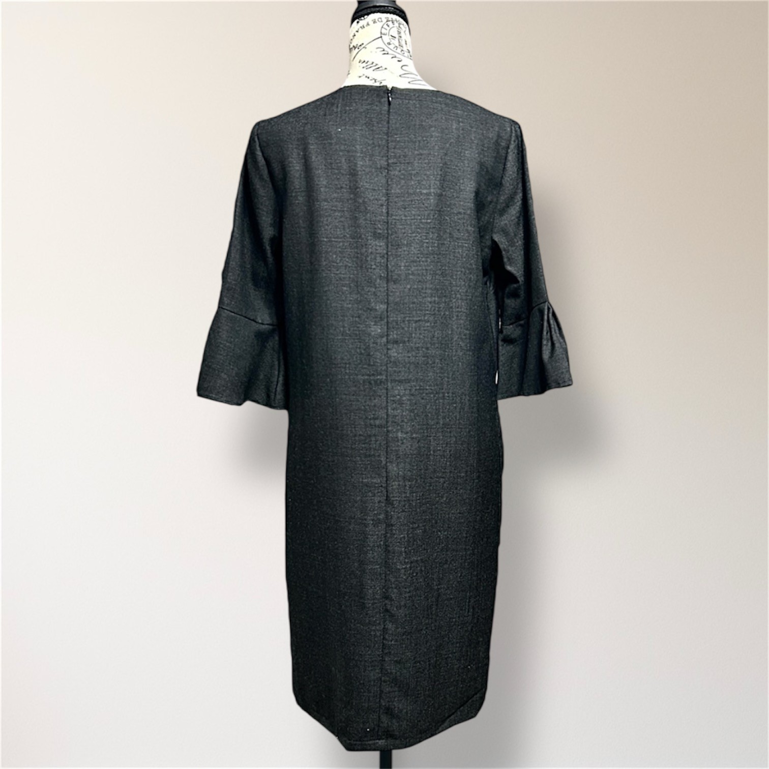 New Pendleton S Gray Virgin Wool Midi Dress Bell Sleeve Pockets Preppy Office