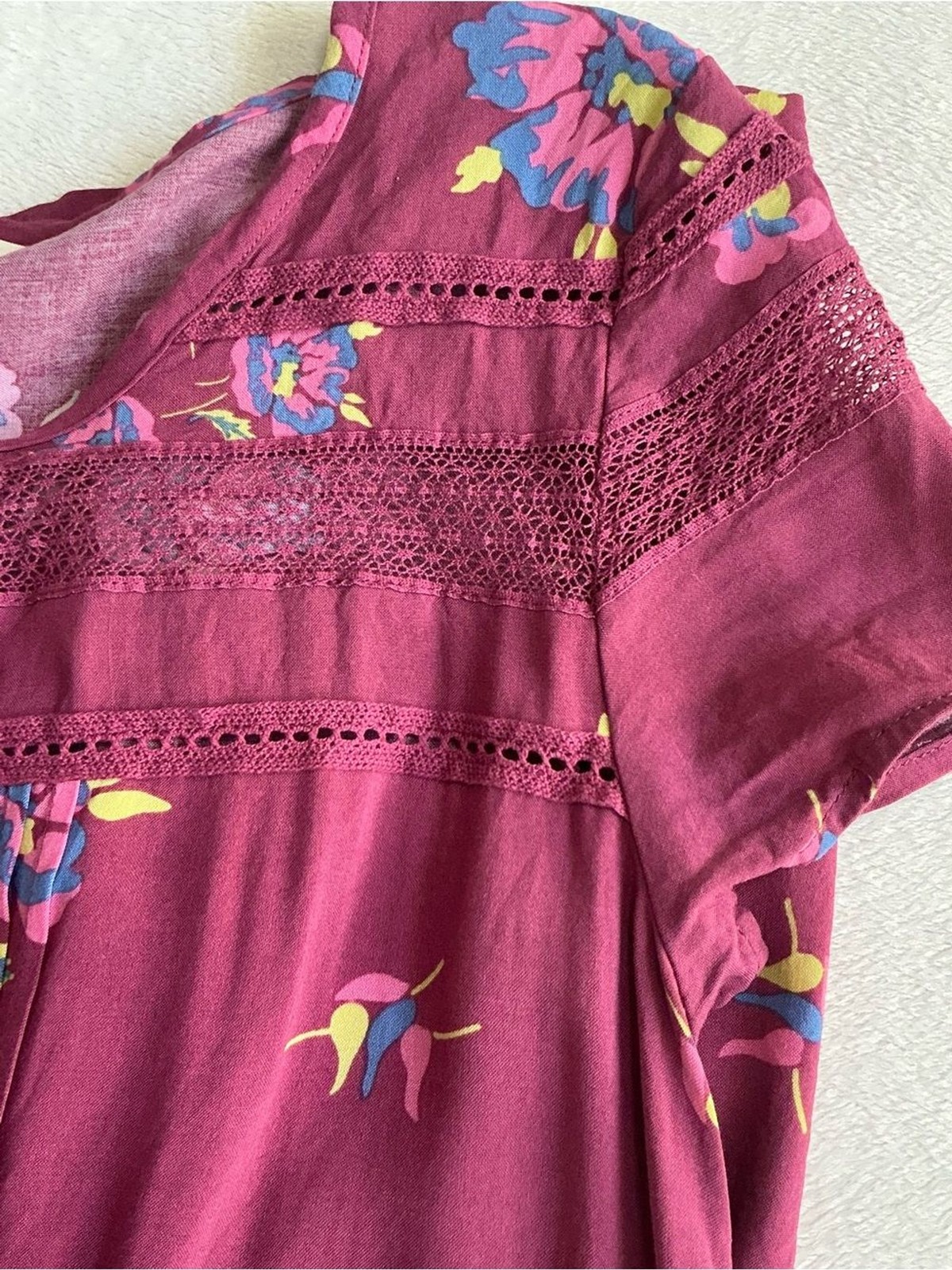 Matilda Jane Burgundy Art Class Floral Boho Mini Dress Size Small (S)
