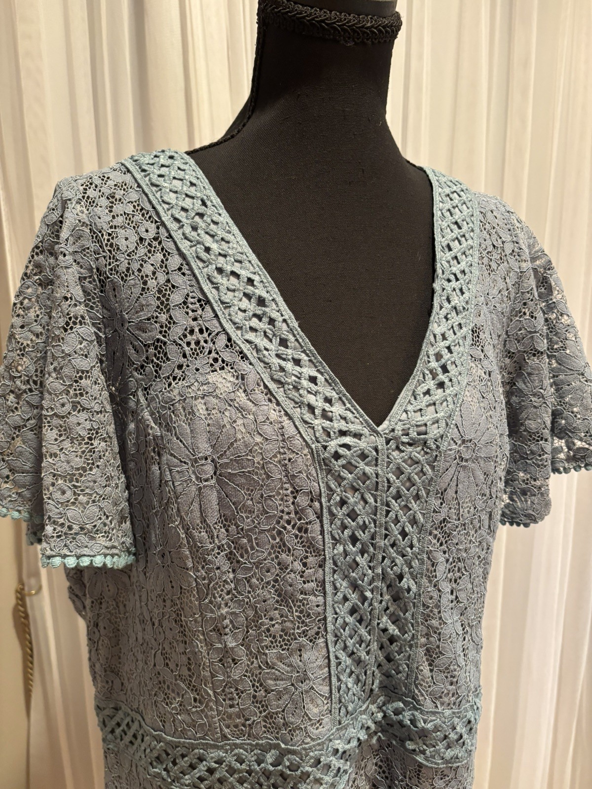 Suzanne Betro womens 2X Cadet Blue Crochet / Lace Midi dress