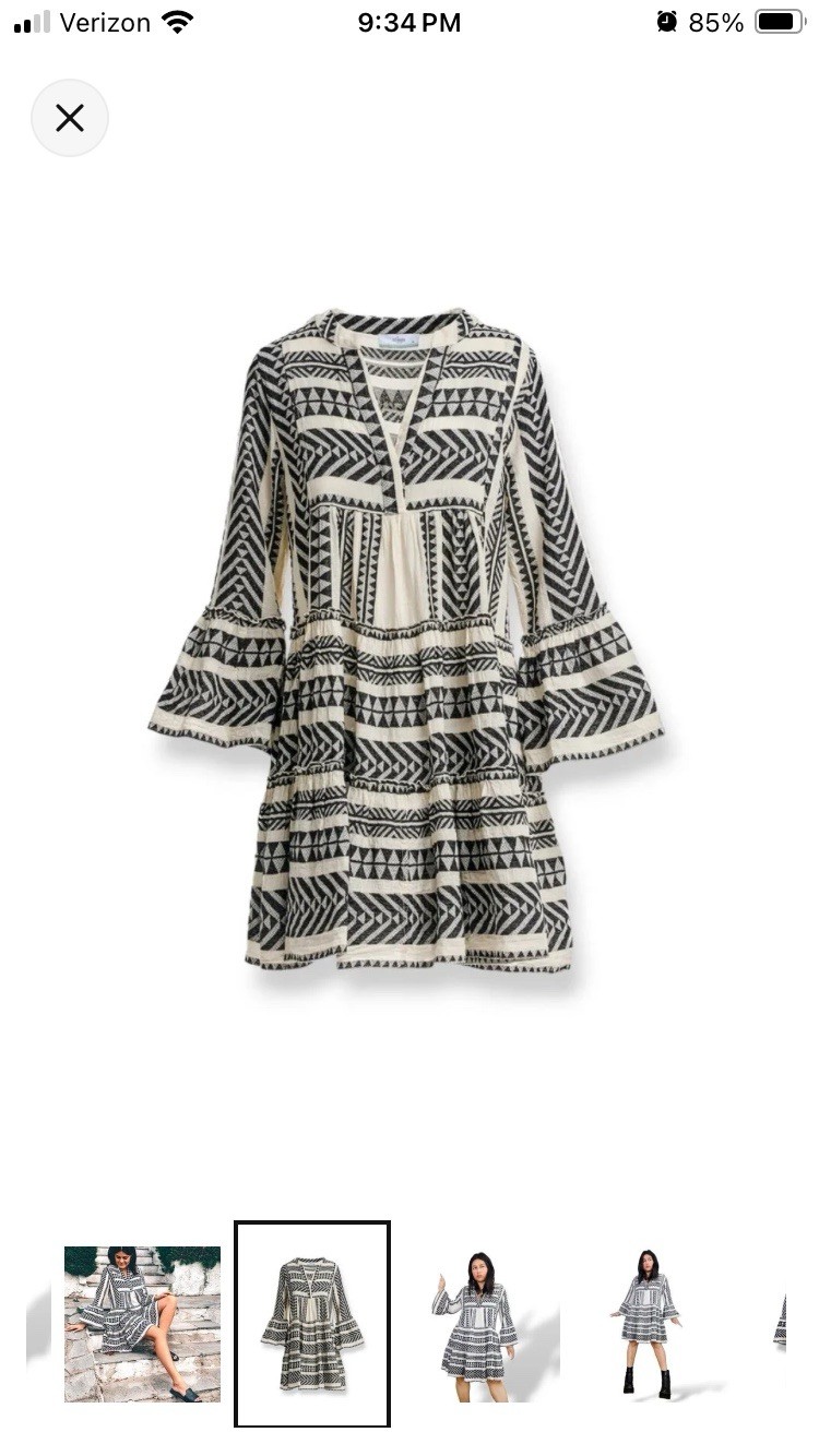 Devotion Twins Ella Black & Off White 100% Cotton Tiered Tunic Dress, Sz XS