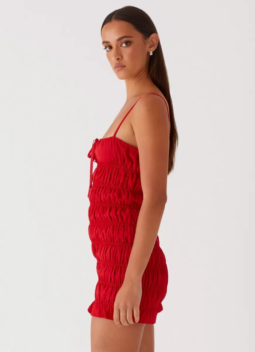 Peppermayo Exclusive – Part Timer Ruched Mini Dress – Red – Size US 4 – NWT