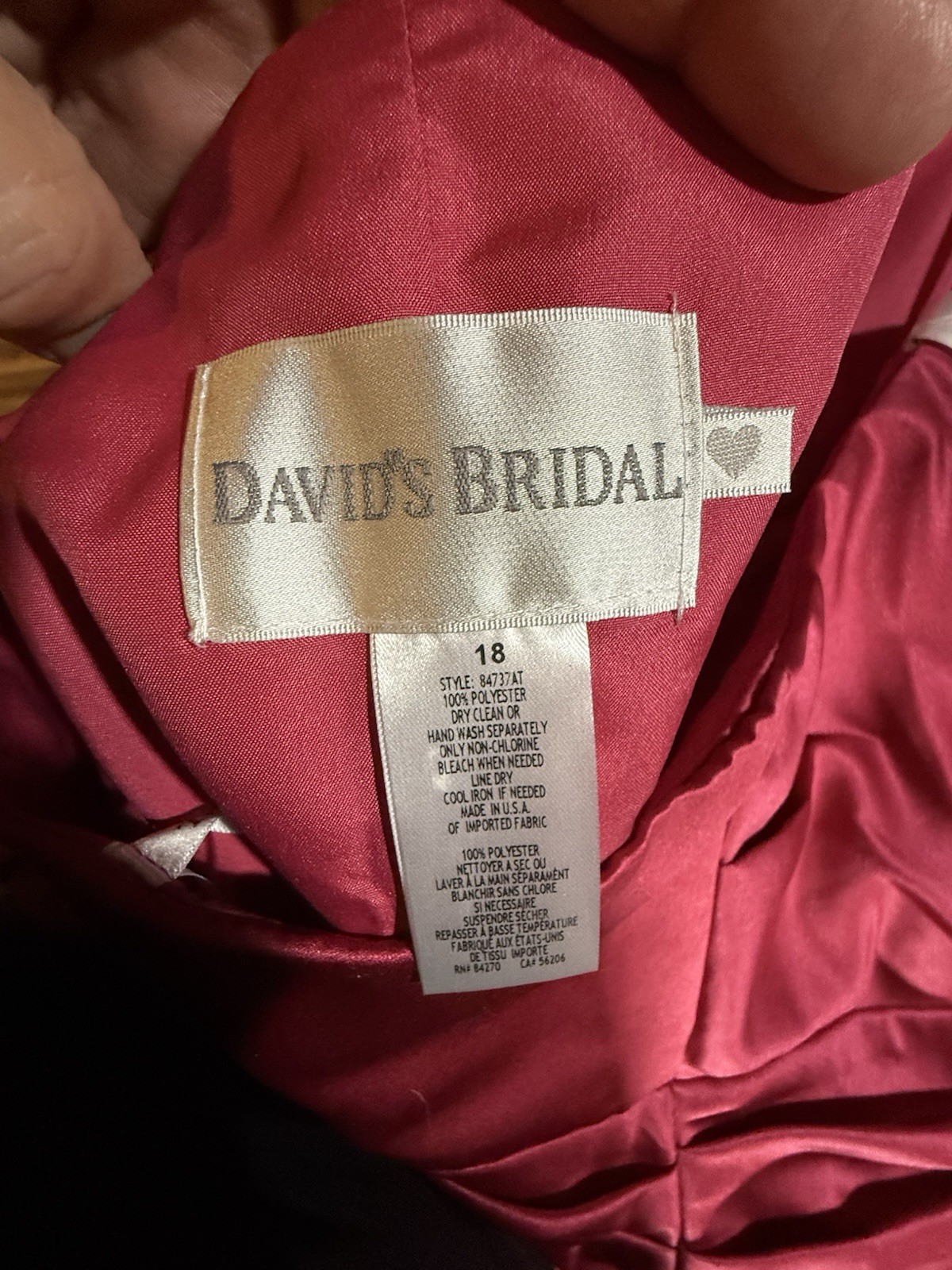 NWT David’s Bridal Satin Strapless Formal Gown Dress Watermelon Pink Made USA