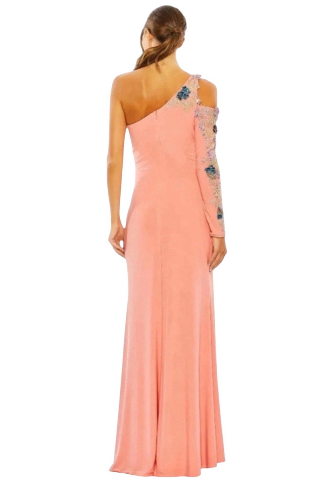 Mac Duggal 2204 Peach One Shoulder Sequins Embroidered Appliqué Gown Size 6 $598