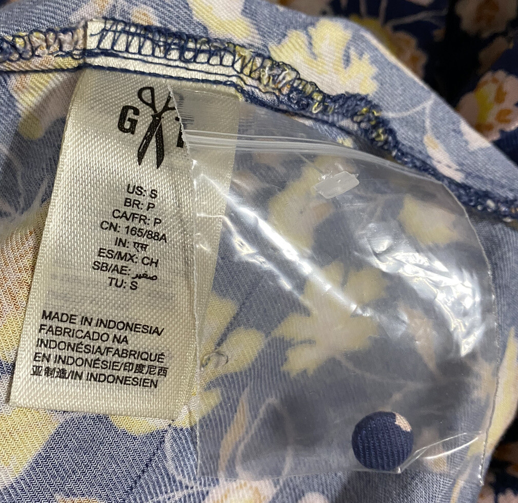 Goodthreads Women’s Tulip Sleeve Button Down Dress Blue With Wildflowers Small