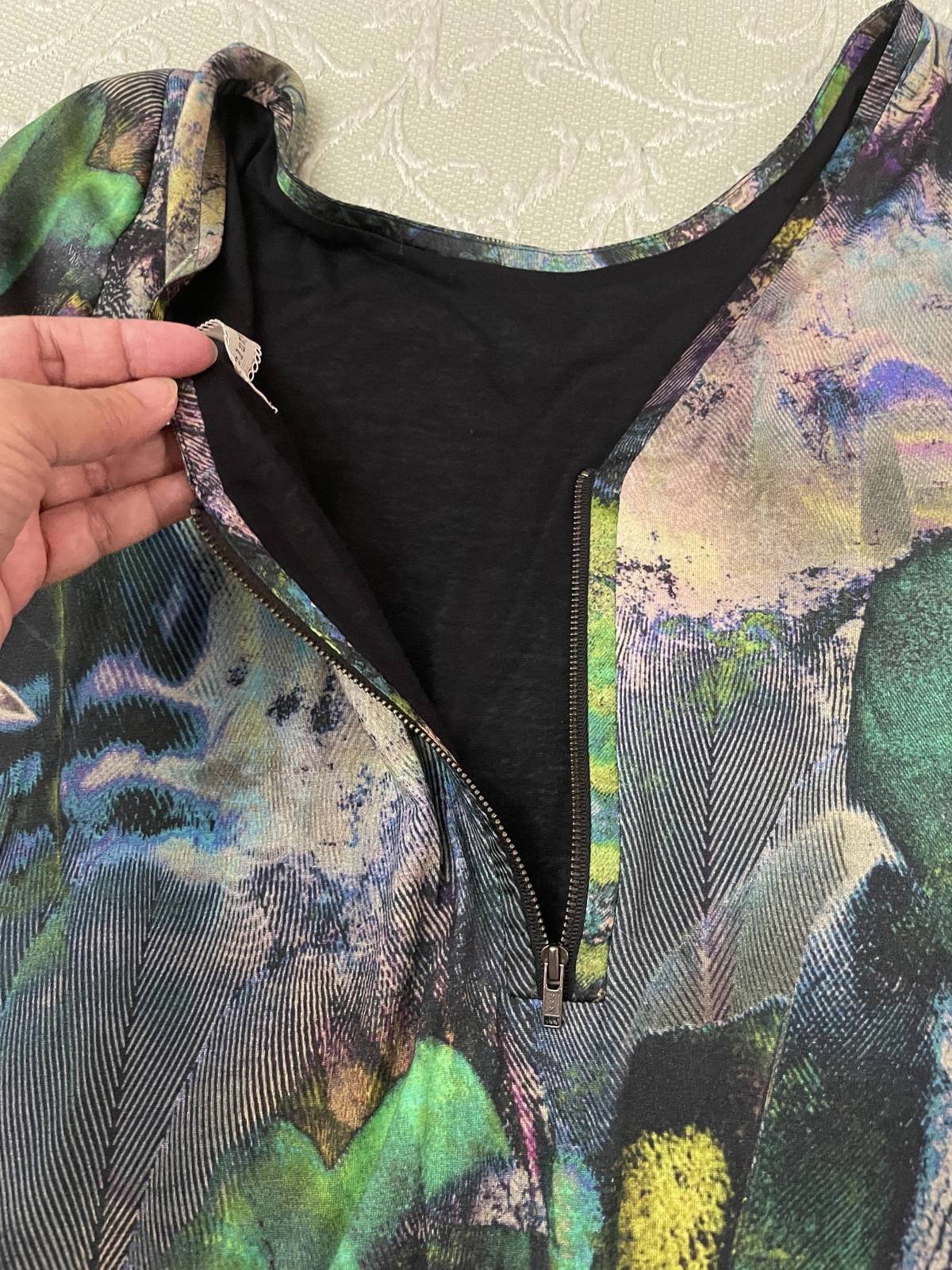 Cluny Dress Womens Large Multicolor Abstract Shift Long Sleeve Silk Modal Lined