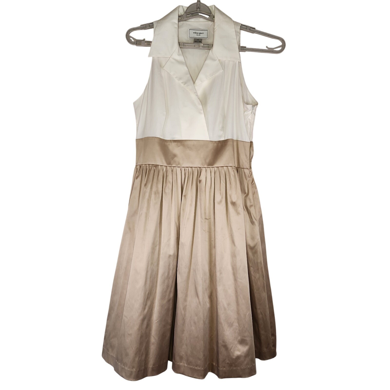 WILLOW GLENN New York Dress Womens 14 White Beige Sleeveless Midi A-line NWOT