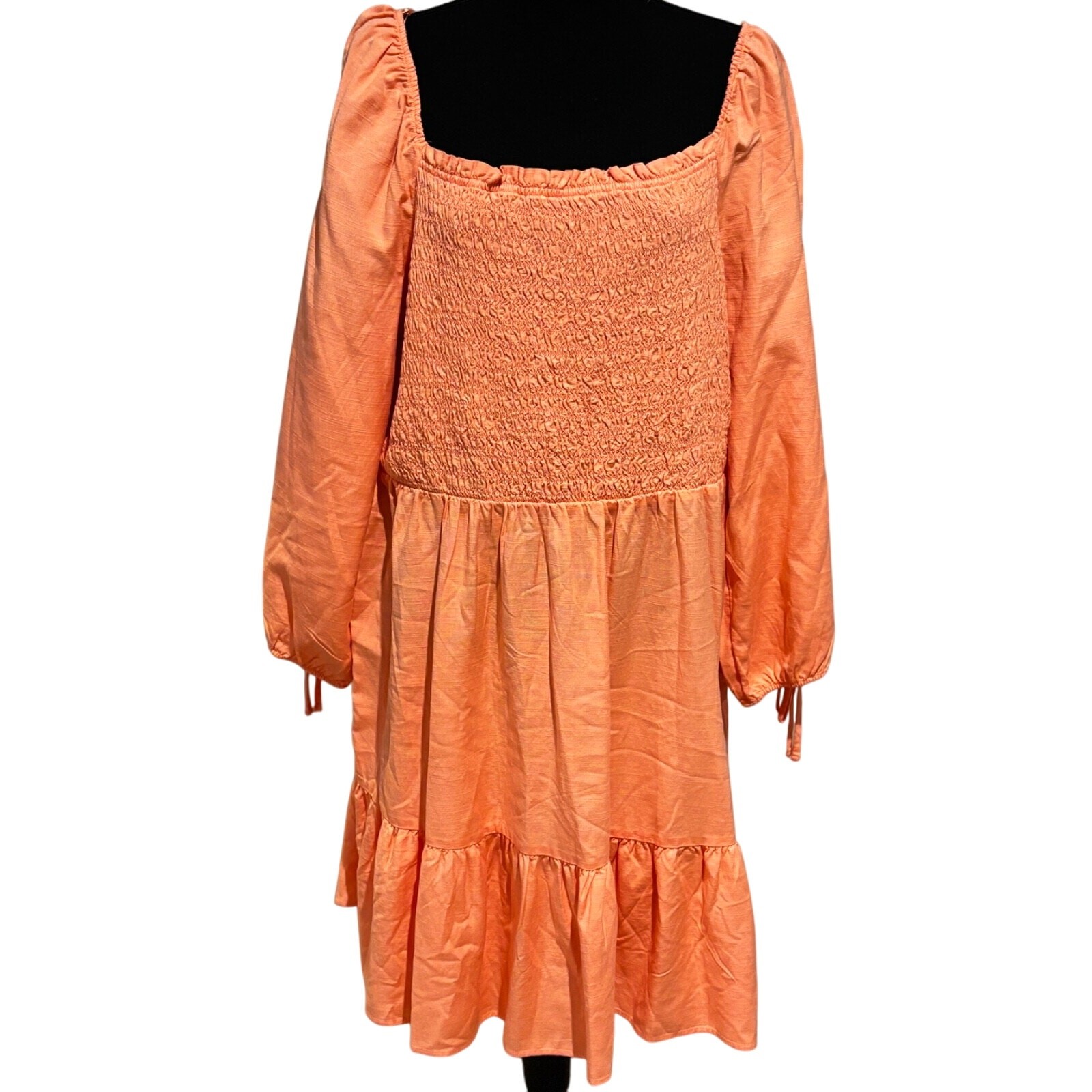 Women 3/4 ruffle bell Sleeve Dress Coral Sz XXL Boho Cottagecore career cowgirl