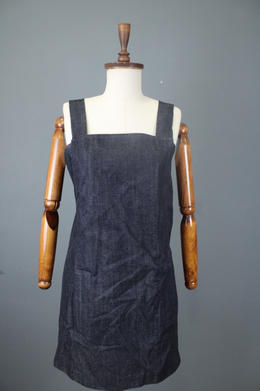 Victoria Beckham Trapeaze Blue Solid Cotton Square Neck Pinifore Dress Size 4