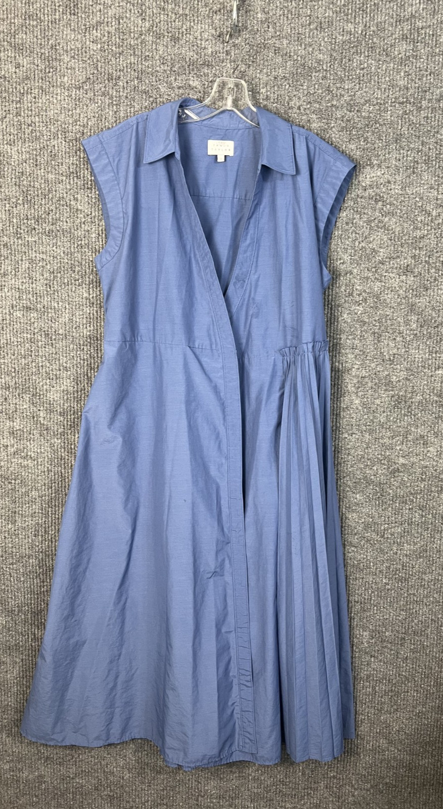 Tanya Taylor Shivon Midi Dress Size 10 Blue Pleated Skirt Fit And Flare Collared