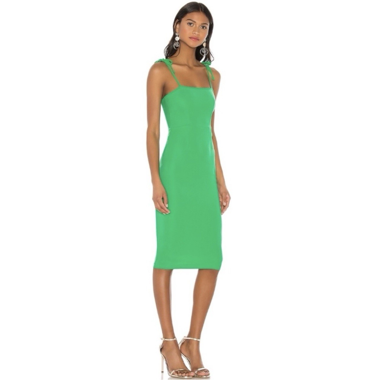 Superdown Kendall Tie Strap Midi Dress Empire Waist Sheath Bodycon Green Size S