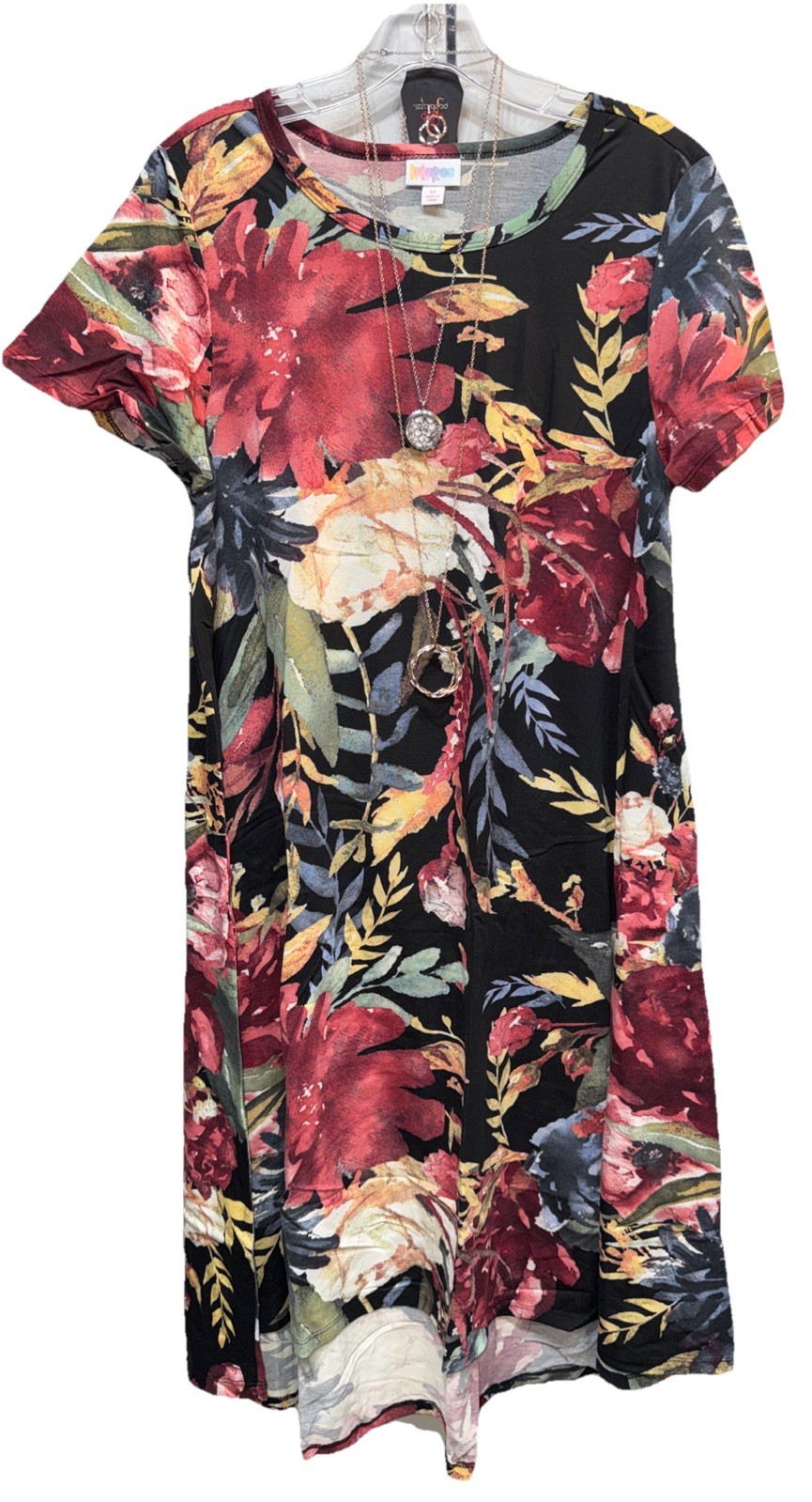 NWT LuLaRoe Medium Black Green Blue Pink Maroon White Floral Carly Swing Dress