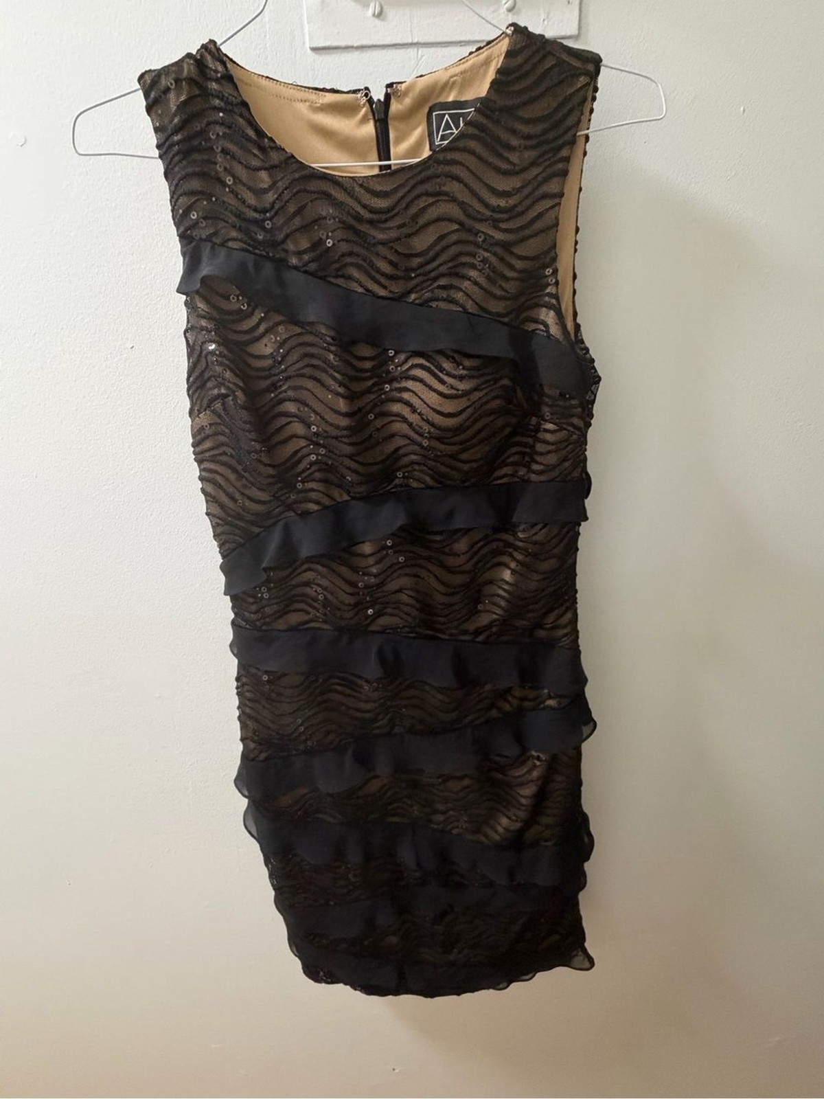 Alex Evenings Black Sequin Ruffle Cocktail Dress Size 8