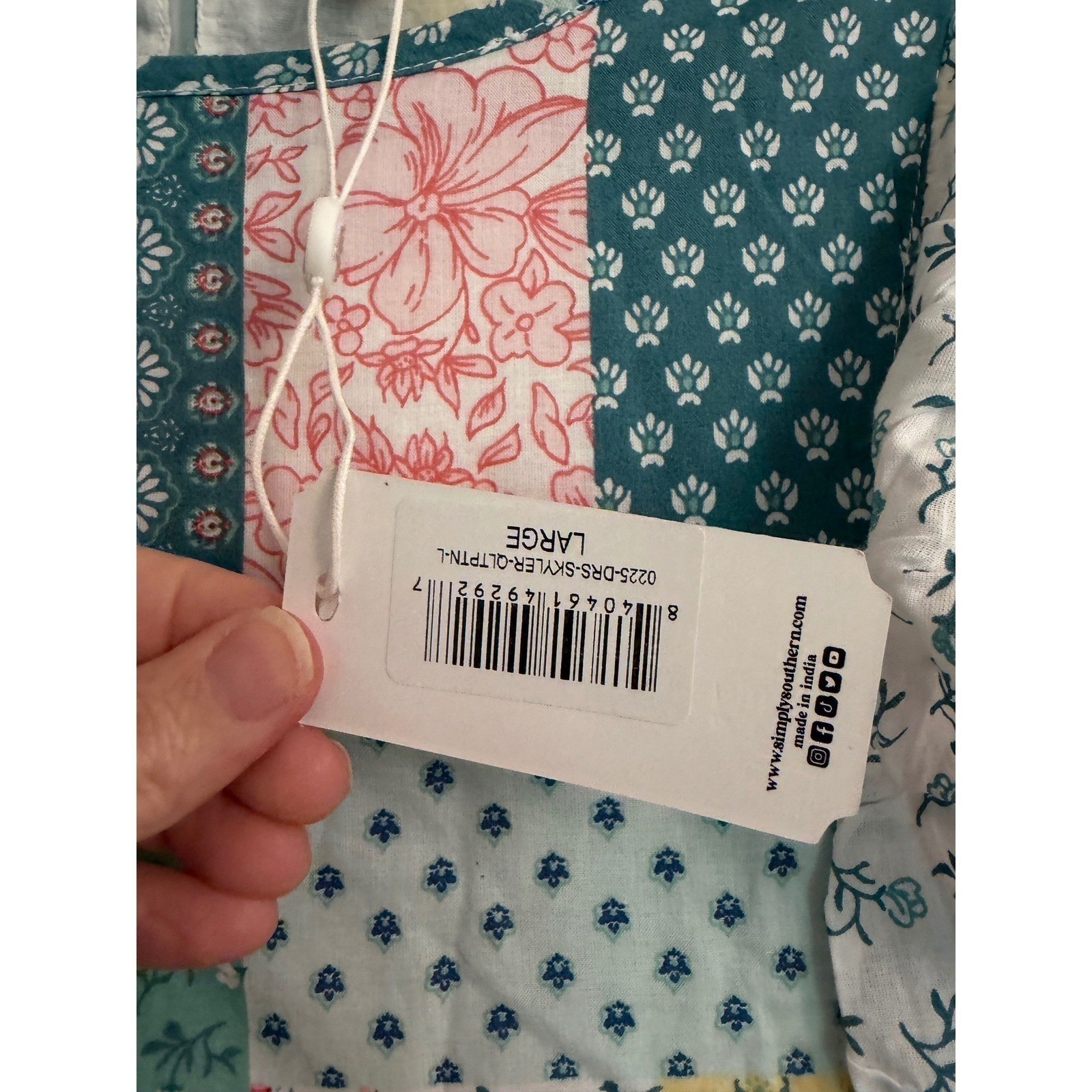 New Simply Southern Patchwork Tiered Maxi Dress Pink Teal Floral Large cottage