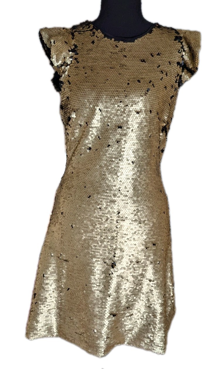 Gold Matte Sequin Bodycon Cap Sleeve Party Dress Women’s Size Medium