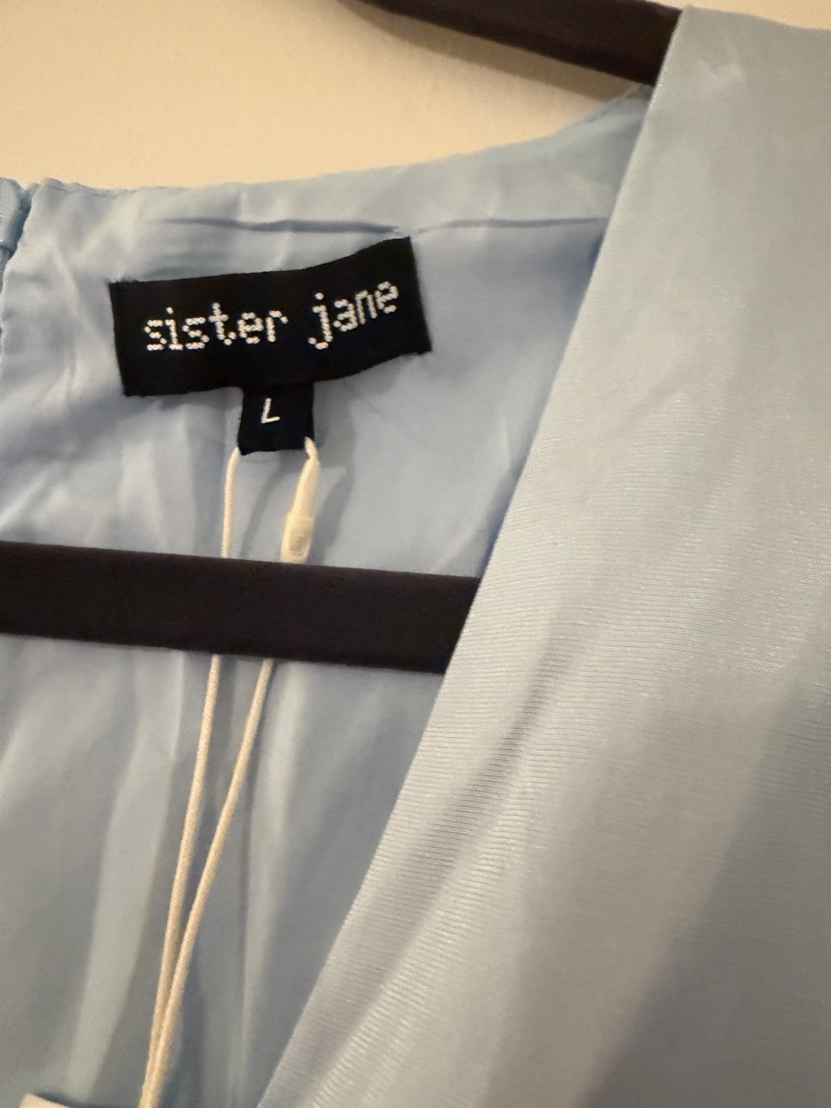 Sister Jane Feria Plunging Tiered Ruffle Midi Dress Pastel Blue Size Medium New
