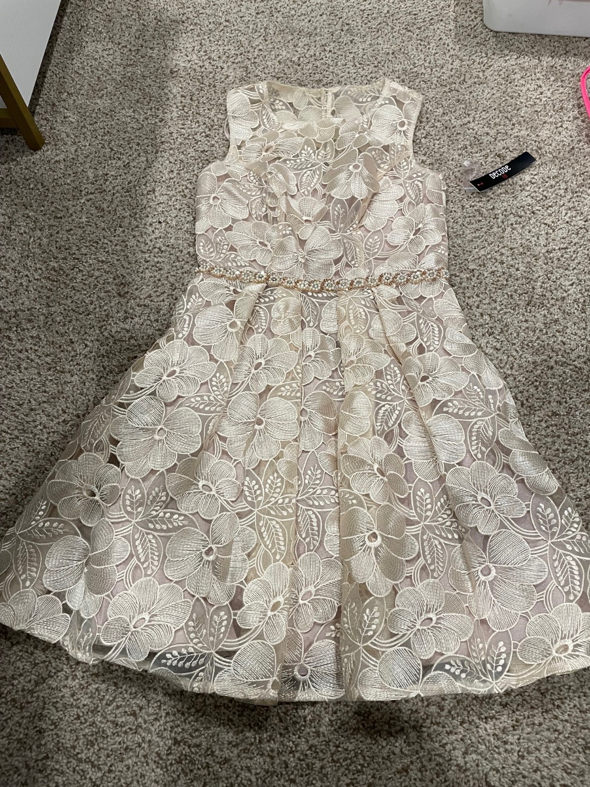 Ladies Size 2 Beige/ Tan Floral Sleeveless Decode 1.8 Dress, NEW, Semiformal