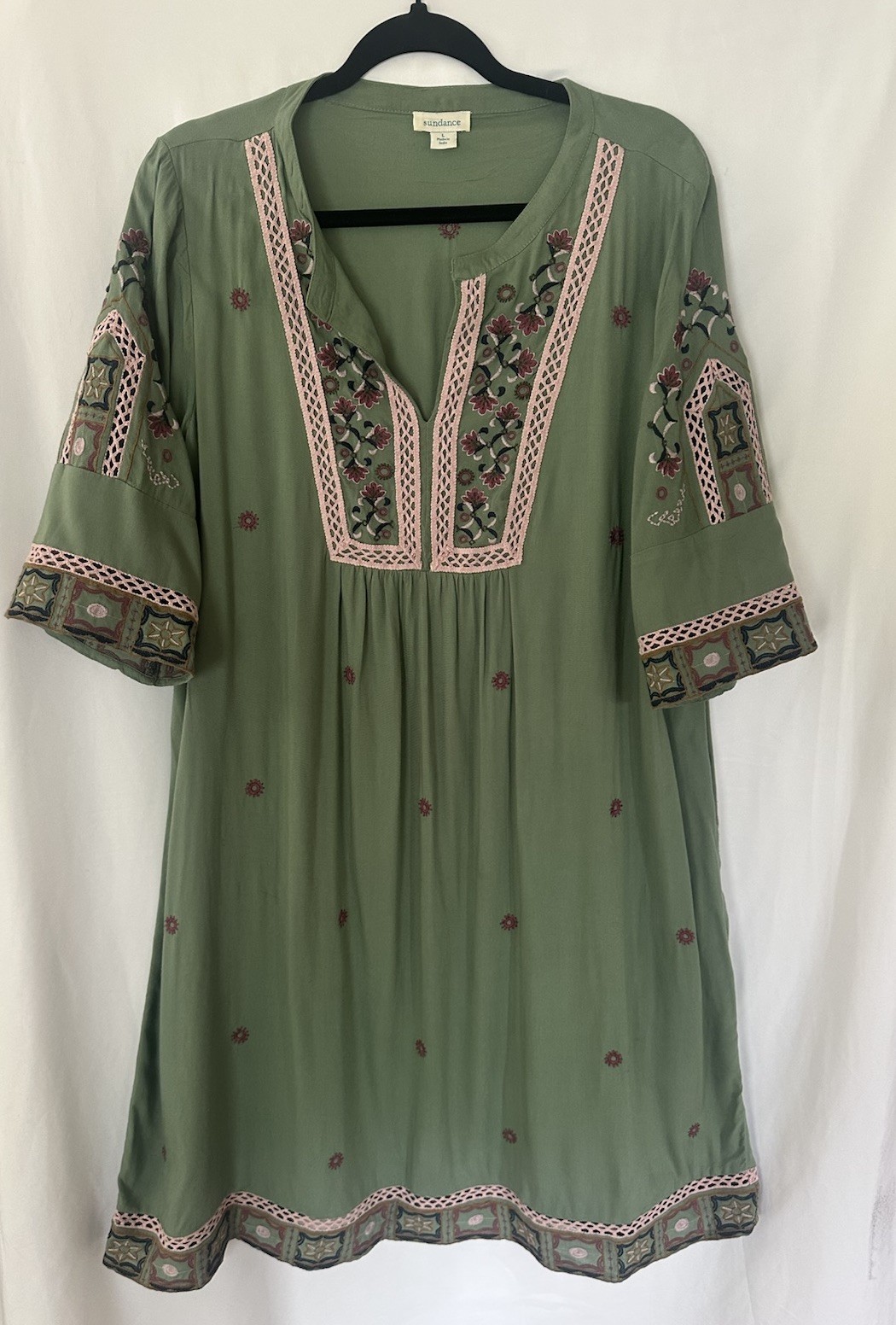 Sundance Catalog Women’s Sz L Peasant Dress Embroidered Boho Viscose