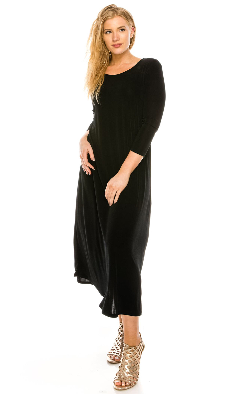 JOSTAR Black LONG DRESS Slinky Poly Spandex STRETCH Travel Knit S M L XL 2X 3X