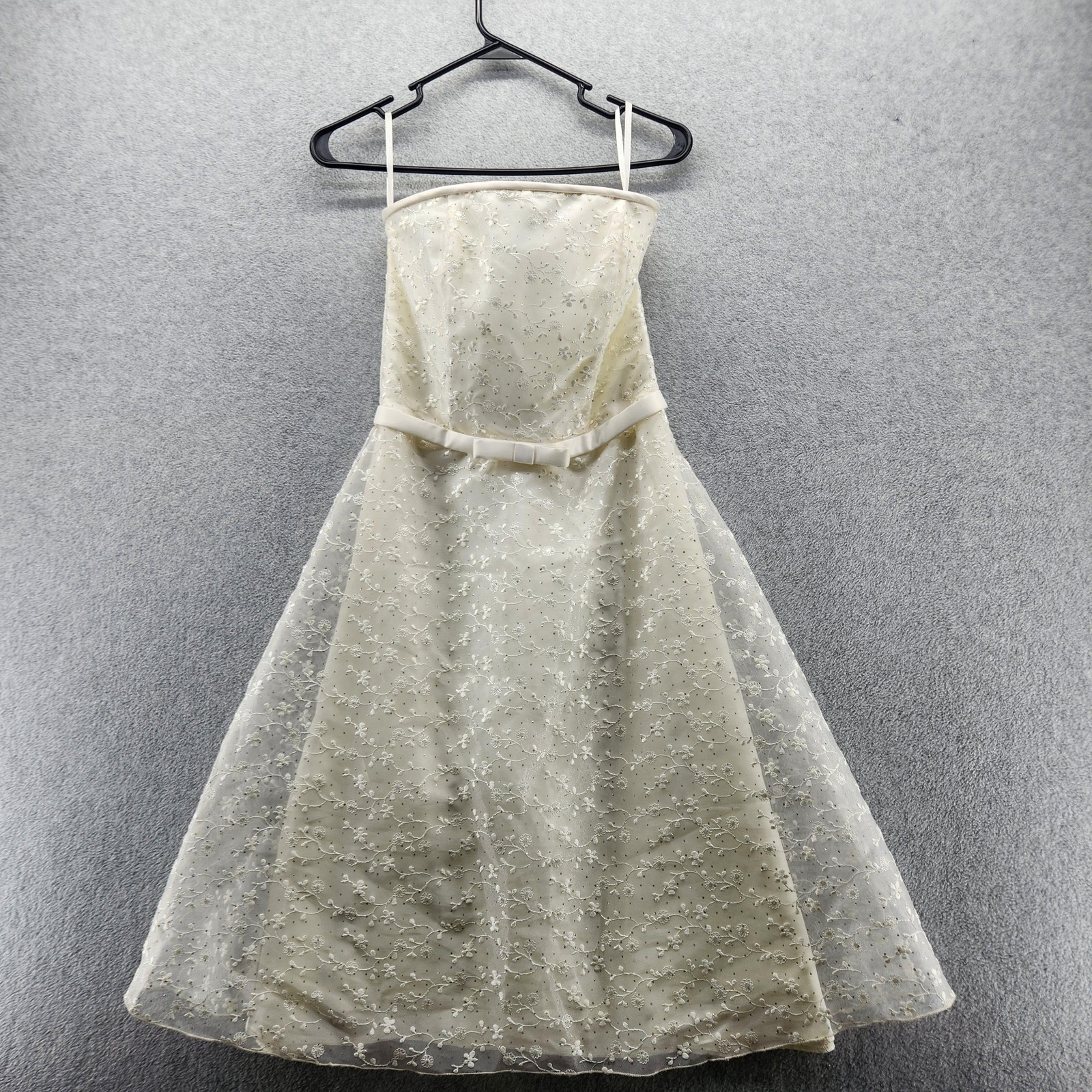 Jessica McClintock Bridal Dress Womens 6 Ivory A-Line Lace Sequin Bow Made USA