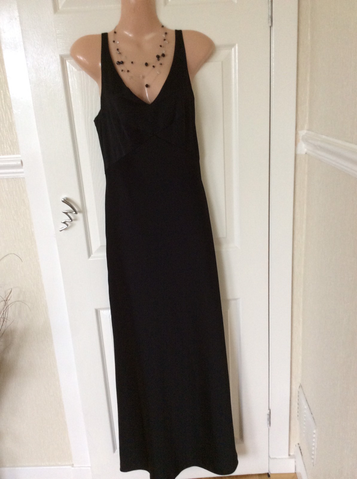 Monsoon Black Machine Wash Maxi 57 Inches Dress Size 12 Immac Hols 5/6 To 15/6