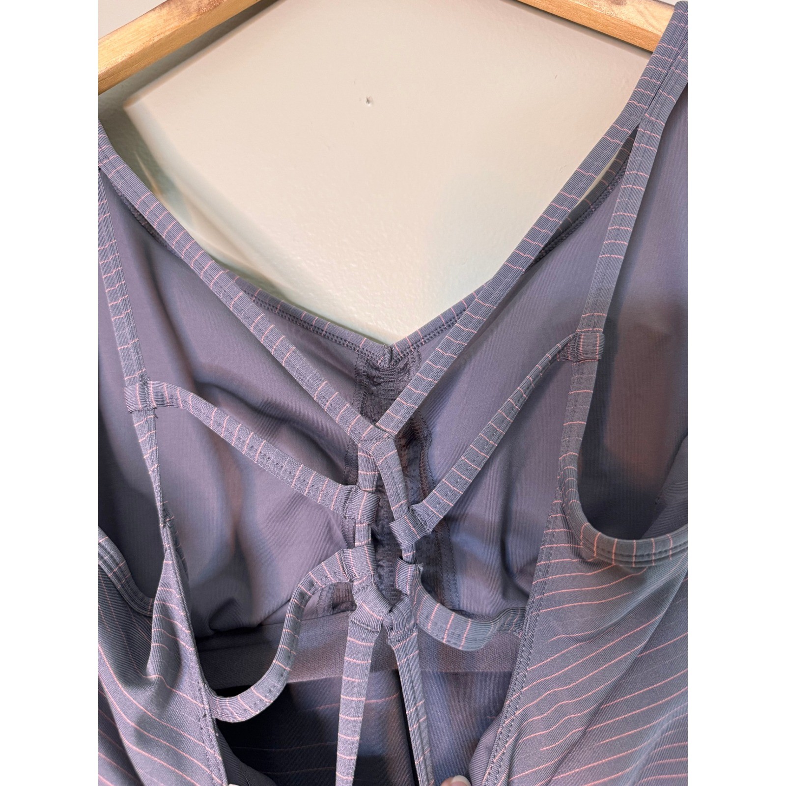 Prana Purple Striped Strappy Back Athletic Dress with Shelf Bra Womens Large