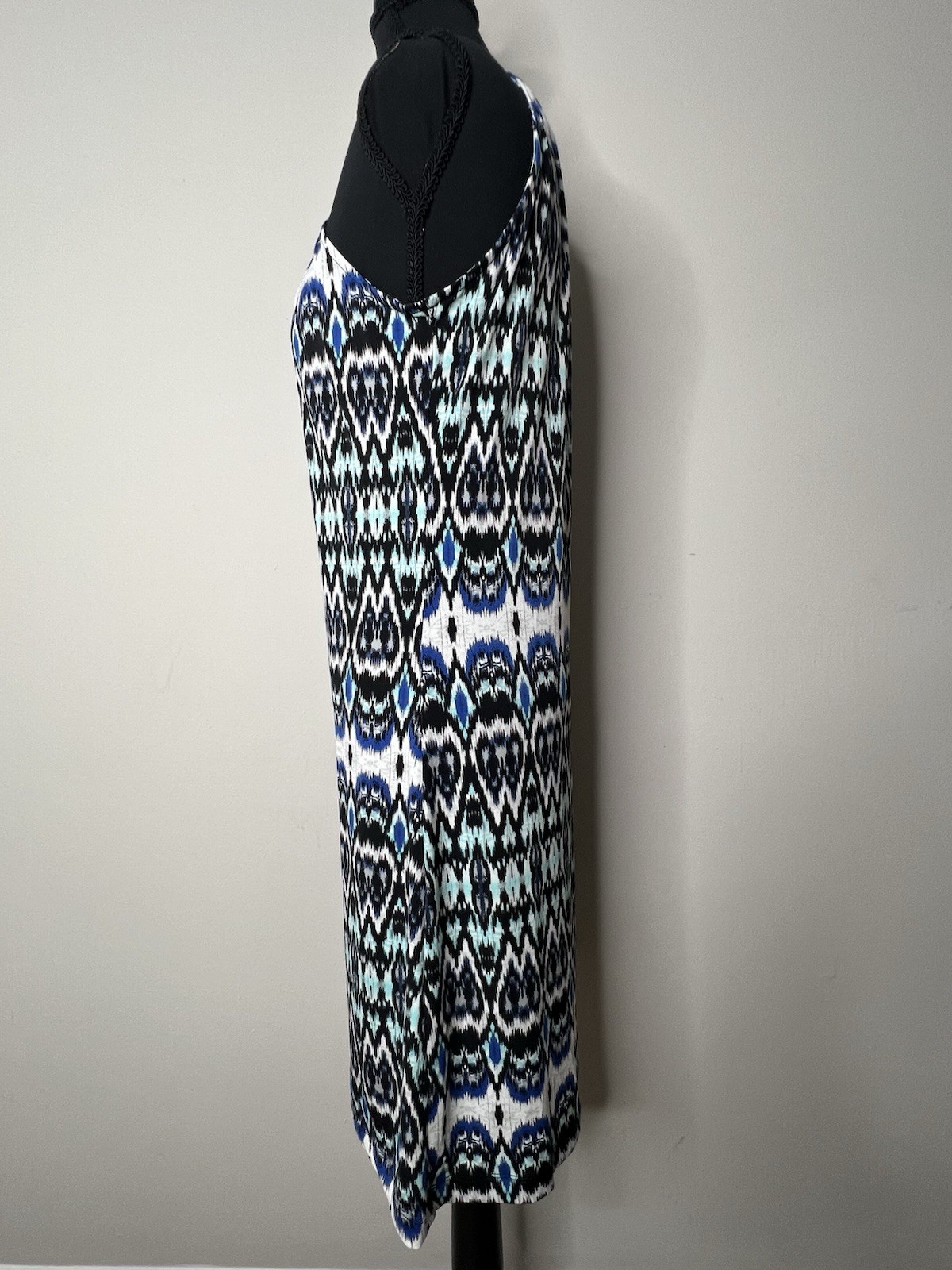 New Directions Ikat Belk Blue Green Ikat Halter Dress Beaded Collar Small Belk