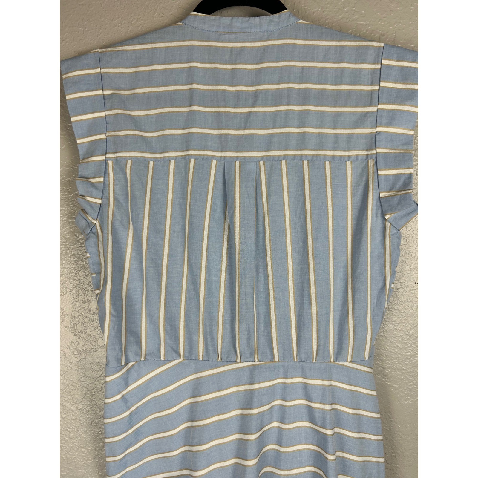 Veronica Beard Blue White Striped Ruched Button Front Sleeveless Midi Dress 6