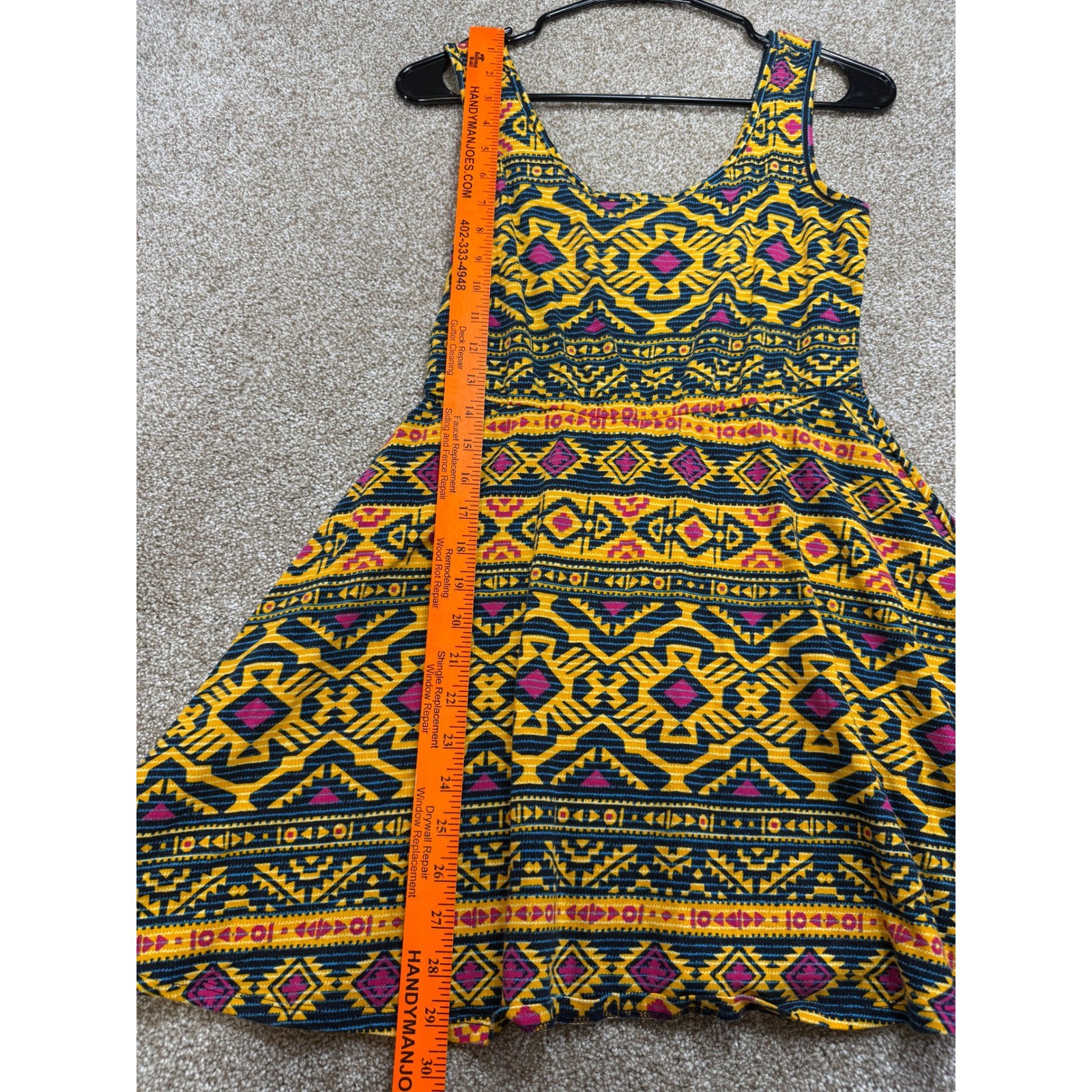 Xhilaration Yellow Geometric Tribal Print Skater Tank Top Cutout Back Medium M