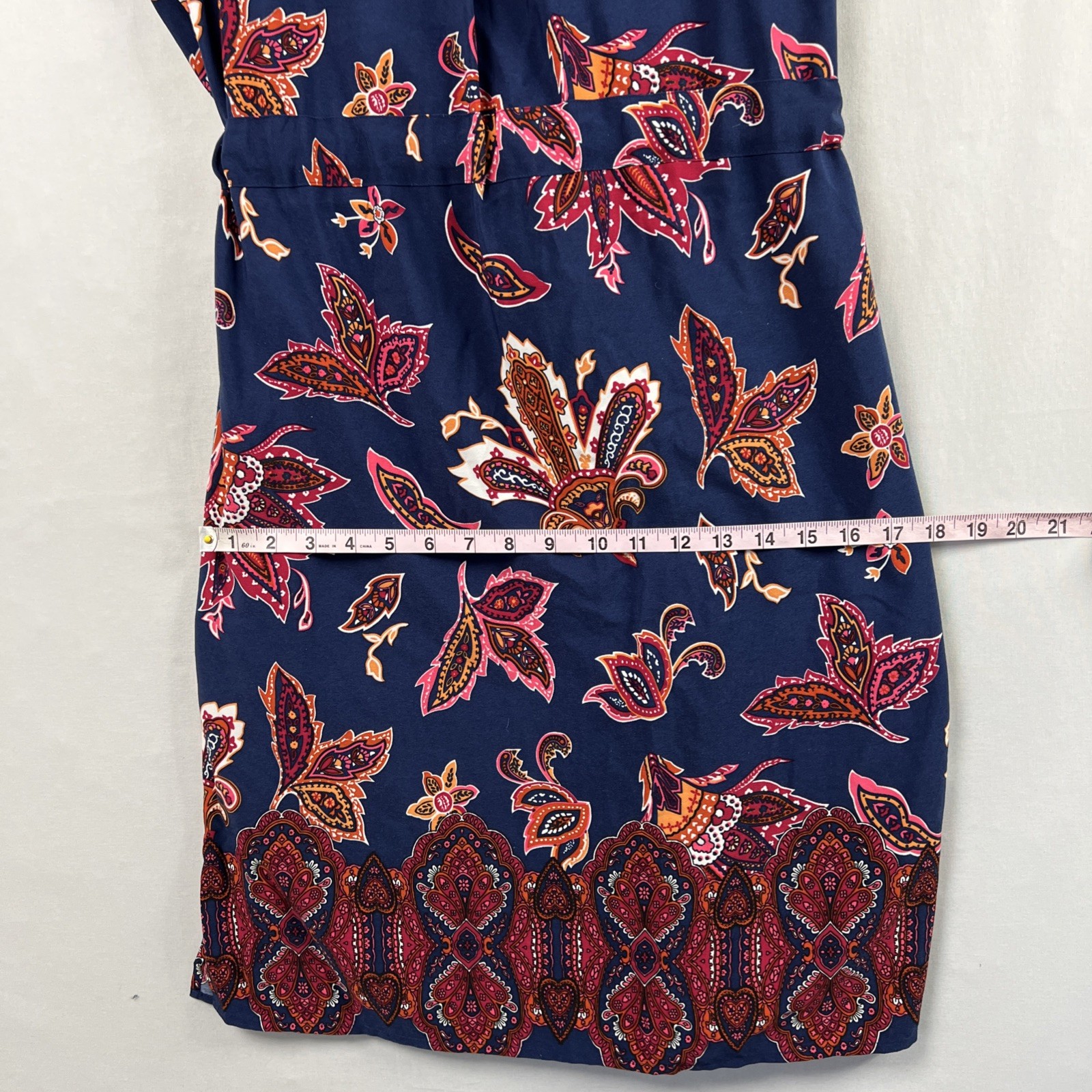 Liz Claiborne Dress Large Button Up Paisley Drawstring Waist Business Casual