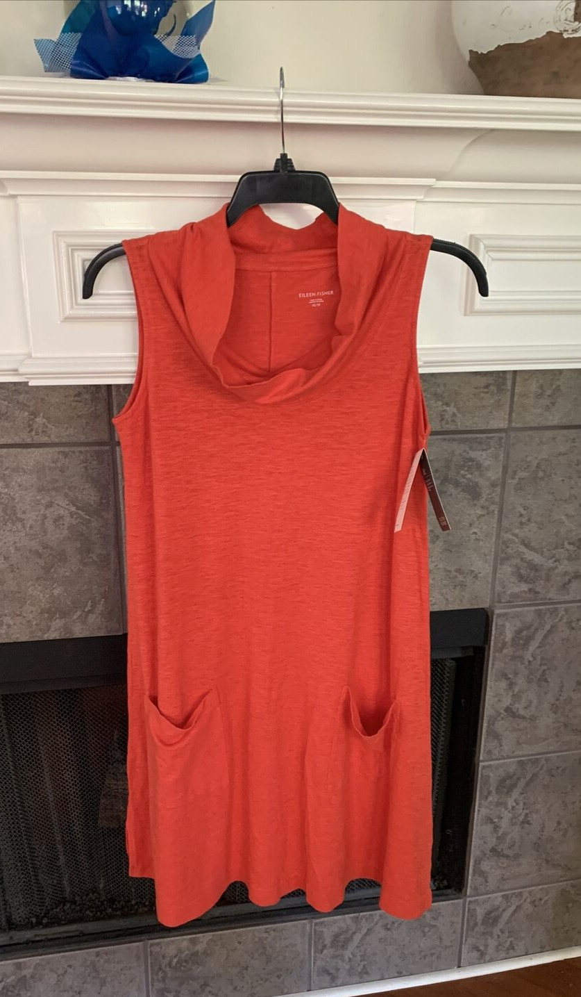 NWT Eileen Fisher Geranium Organic Cotton/Hemp Cowl Neck Dress Size XS $198