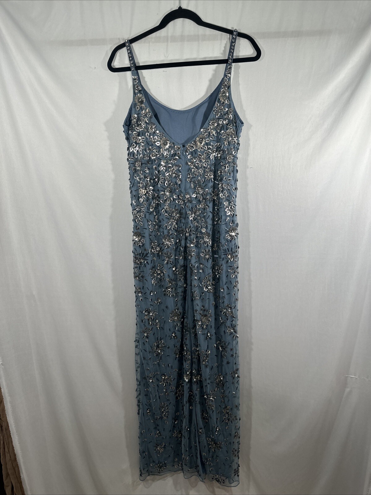 NWT Mac Duggal [ 10 ] 5477 Floral Embellished Scoop Neck Gown in Slate Grey J785
