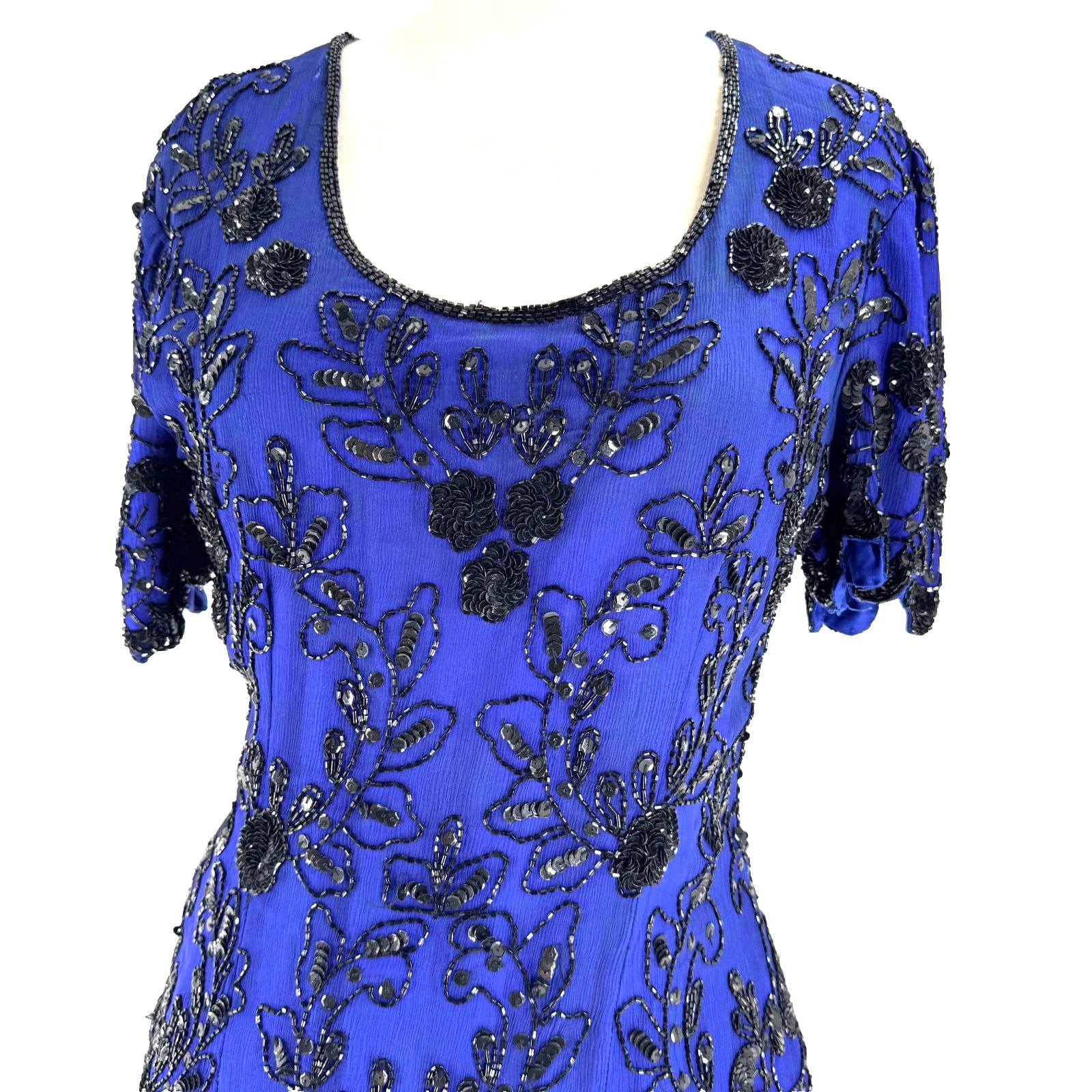 Vintage Stenay 100% Silk Beaded Sequin Cocktail Dress Small Purple Gatsby Formal