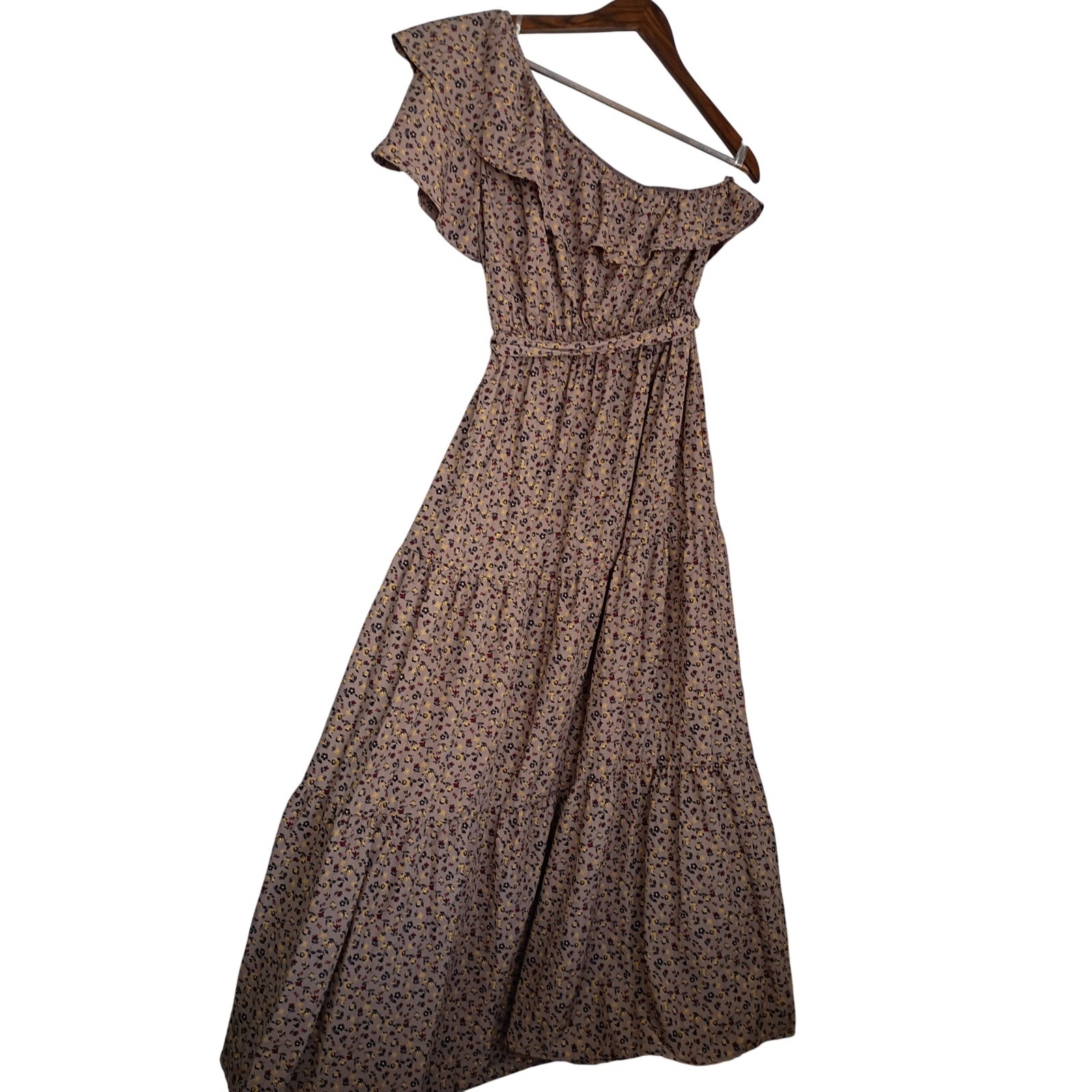 NWT Andrée by Unit Coquette Floral One Shoulder Maxi Dress Tiered Ruffle S/M