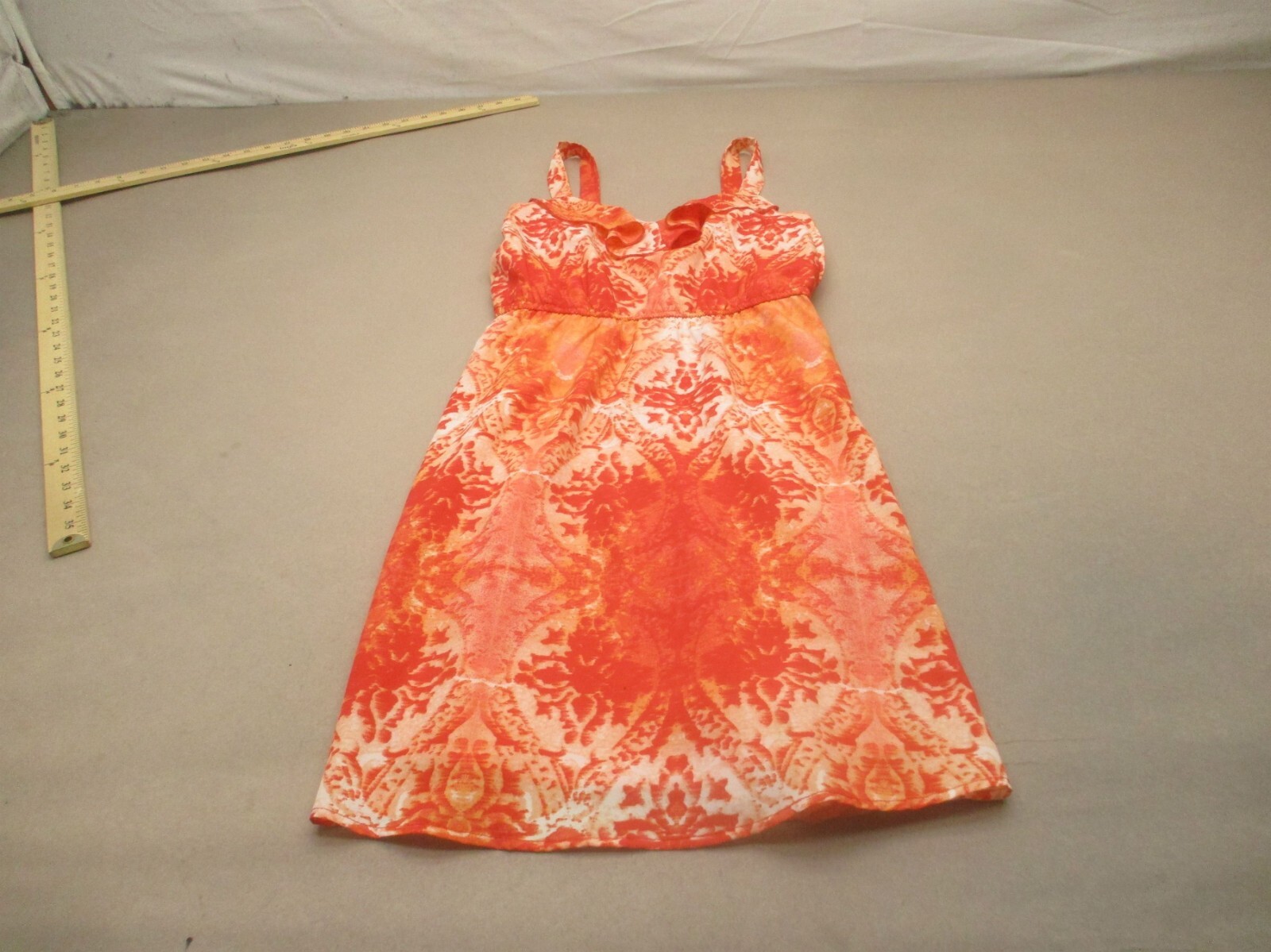 Studio Y Size XS Womens Orange Paisley Lined Ruffle Short A-Line Sundress 718
