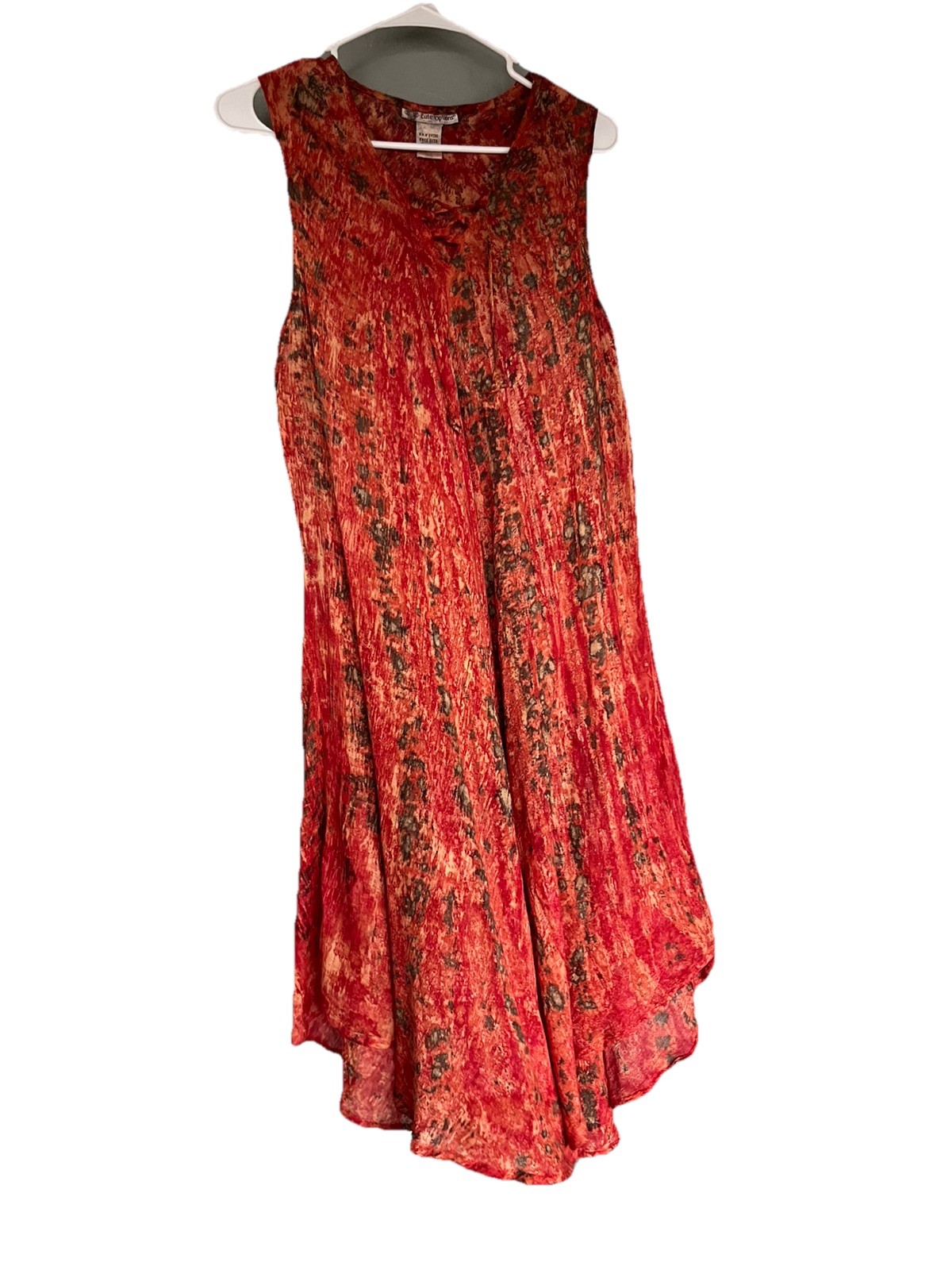 Cute Options Boho Batik Dress OS Rust Orange Flowy Handkerchief Hem Festival