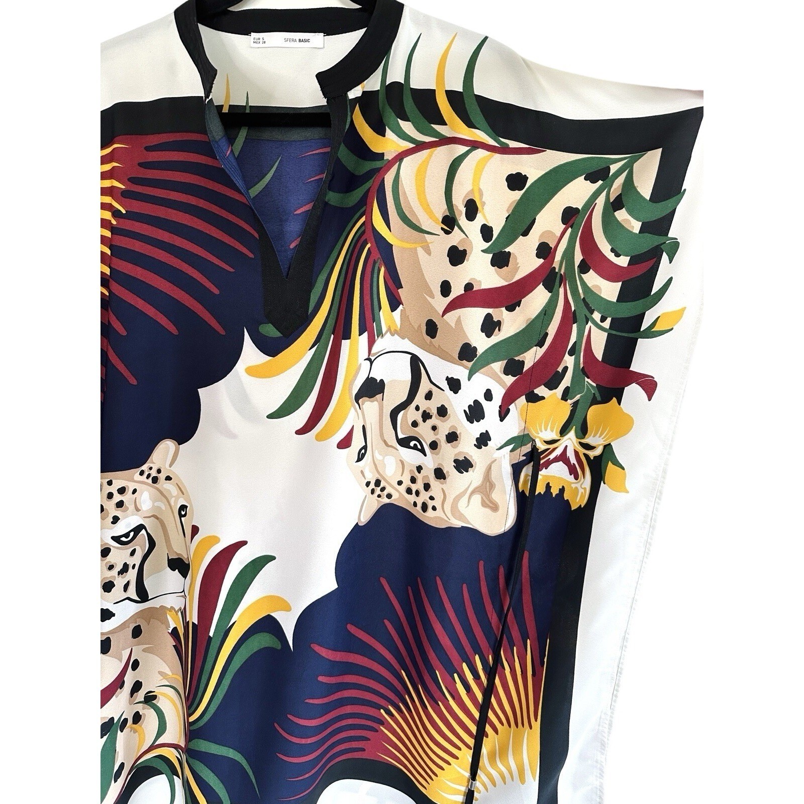 SFERA Leopard Tropical Print Caftan Dress Top S Swim Cover Up Boho Maximalist